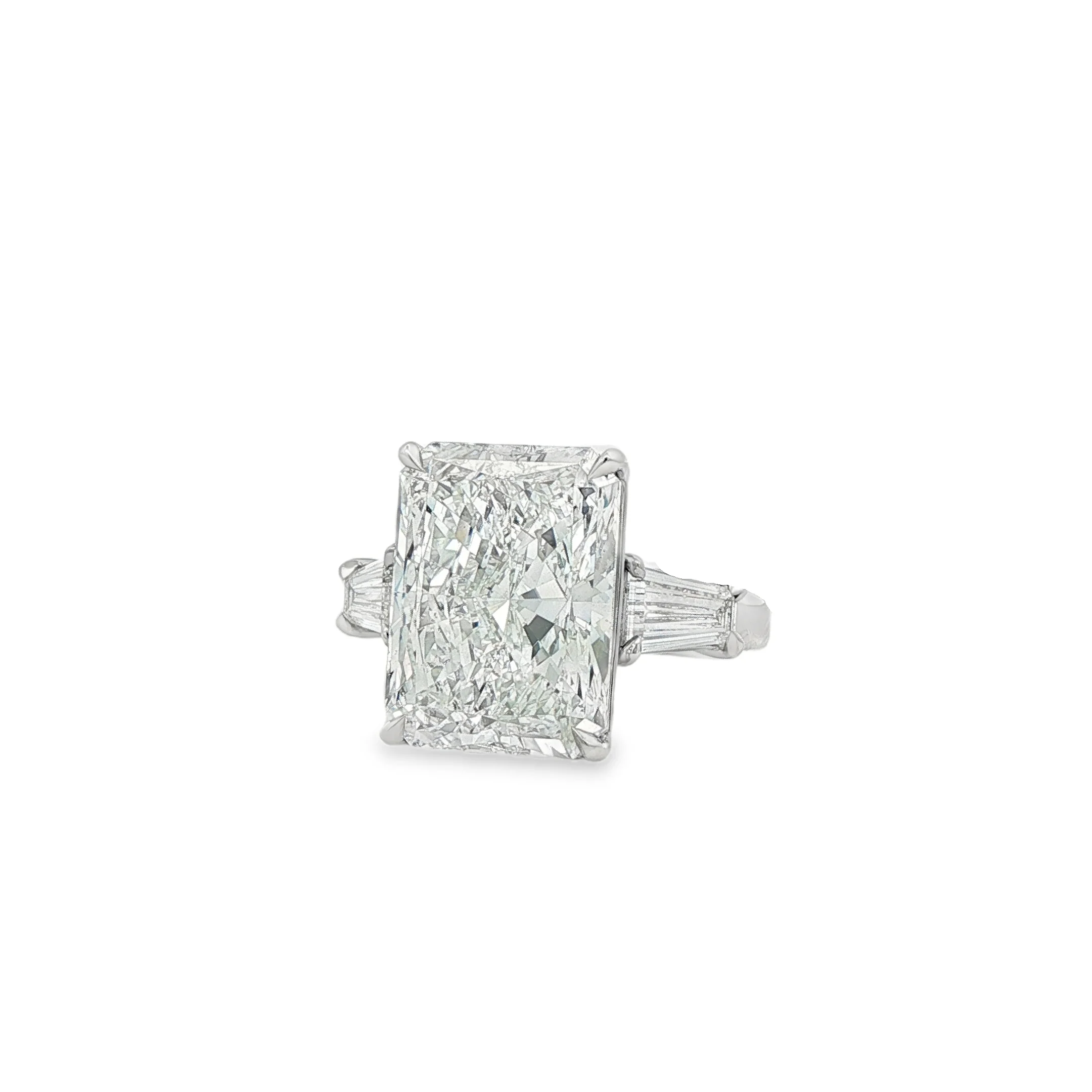 10.38 ct Radiant with Tapered Baguette Sides in Platinum Three-Stone Ring - Image 2