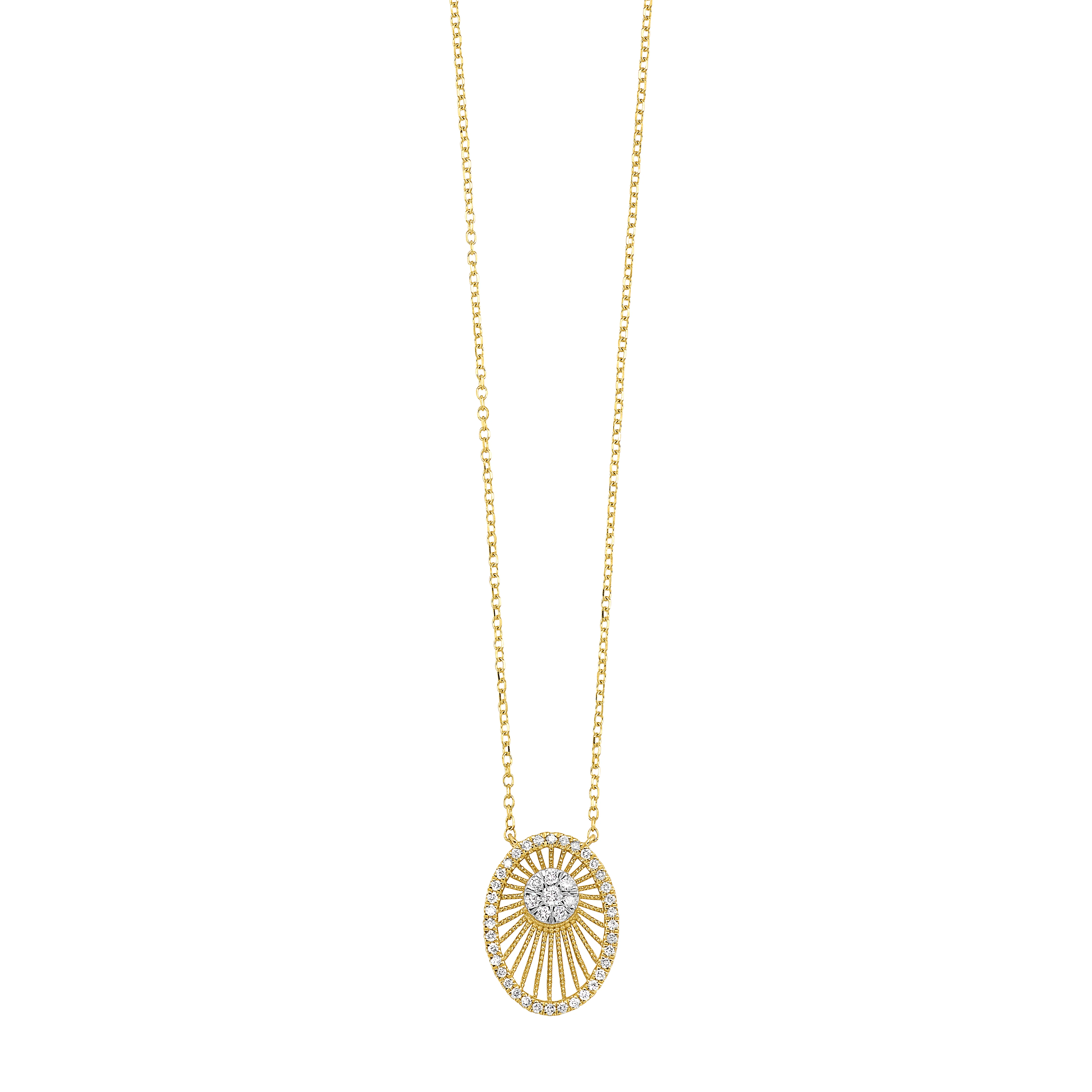 10K Yellow Gold Ellipse Radial Diamond Fashion Chain & Pendant (.17CTW)