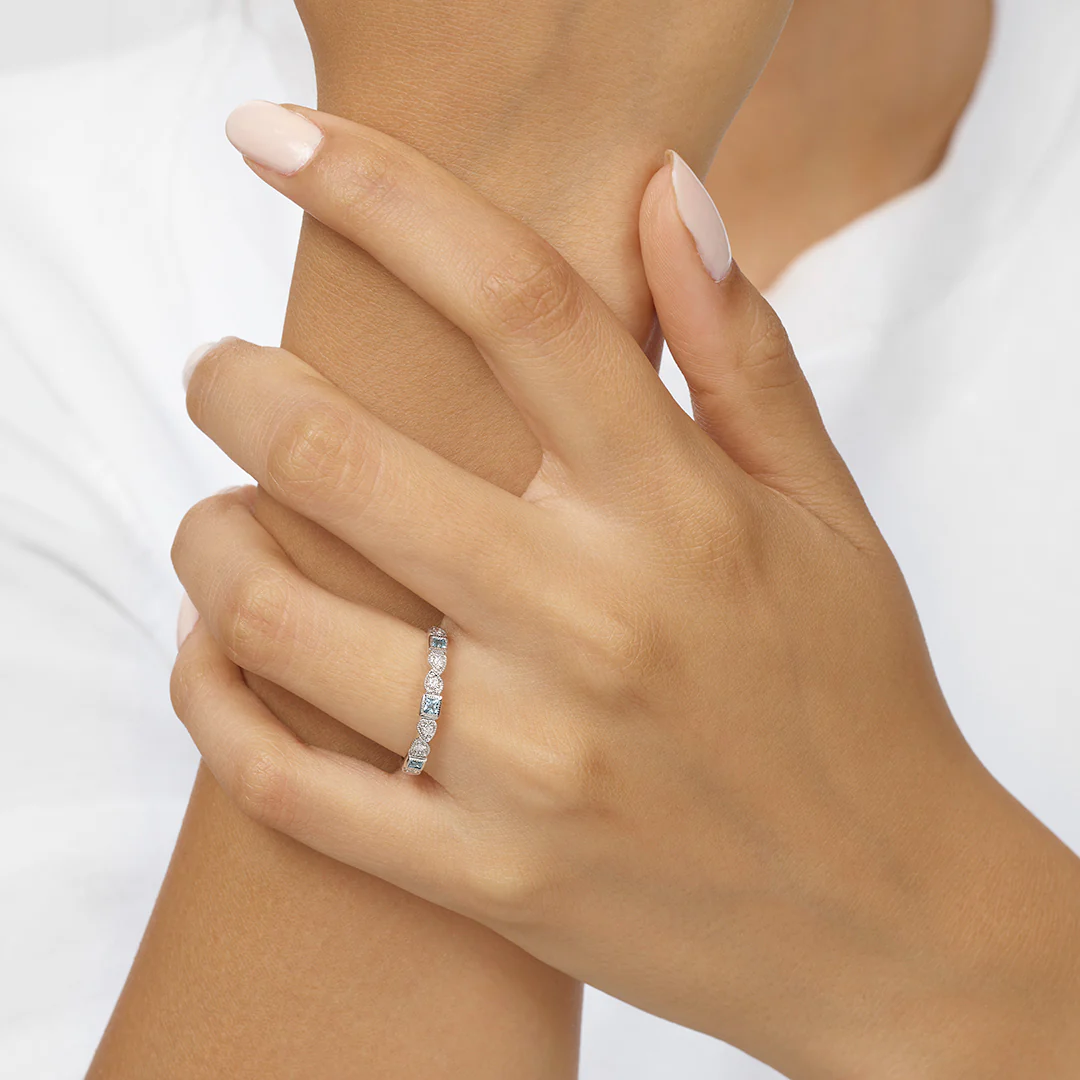 10K Gold Stackable Blue Topaz Band - Image 4
