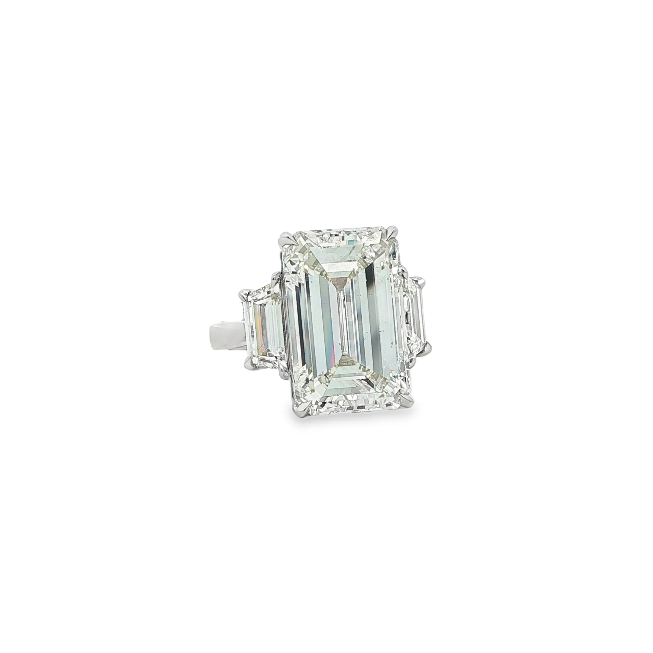 12.28 ct Emerald-Cut Diamond & Trapezoid Sides in Platinum Three-Stone Ring - Image 2