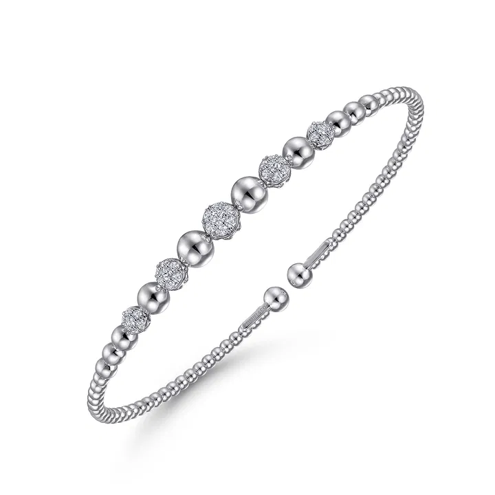 Gabriel & Co. 14K White Gold Bujukan Bead Cuff Bracelet with Pave Diamond Stations - Image 2