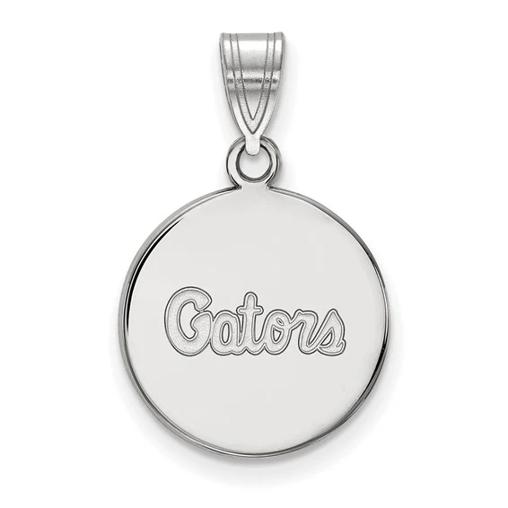 14k White Gold LogoArt University of Florida Gators Script Medium Disc Pendant