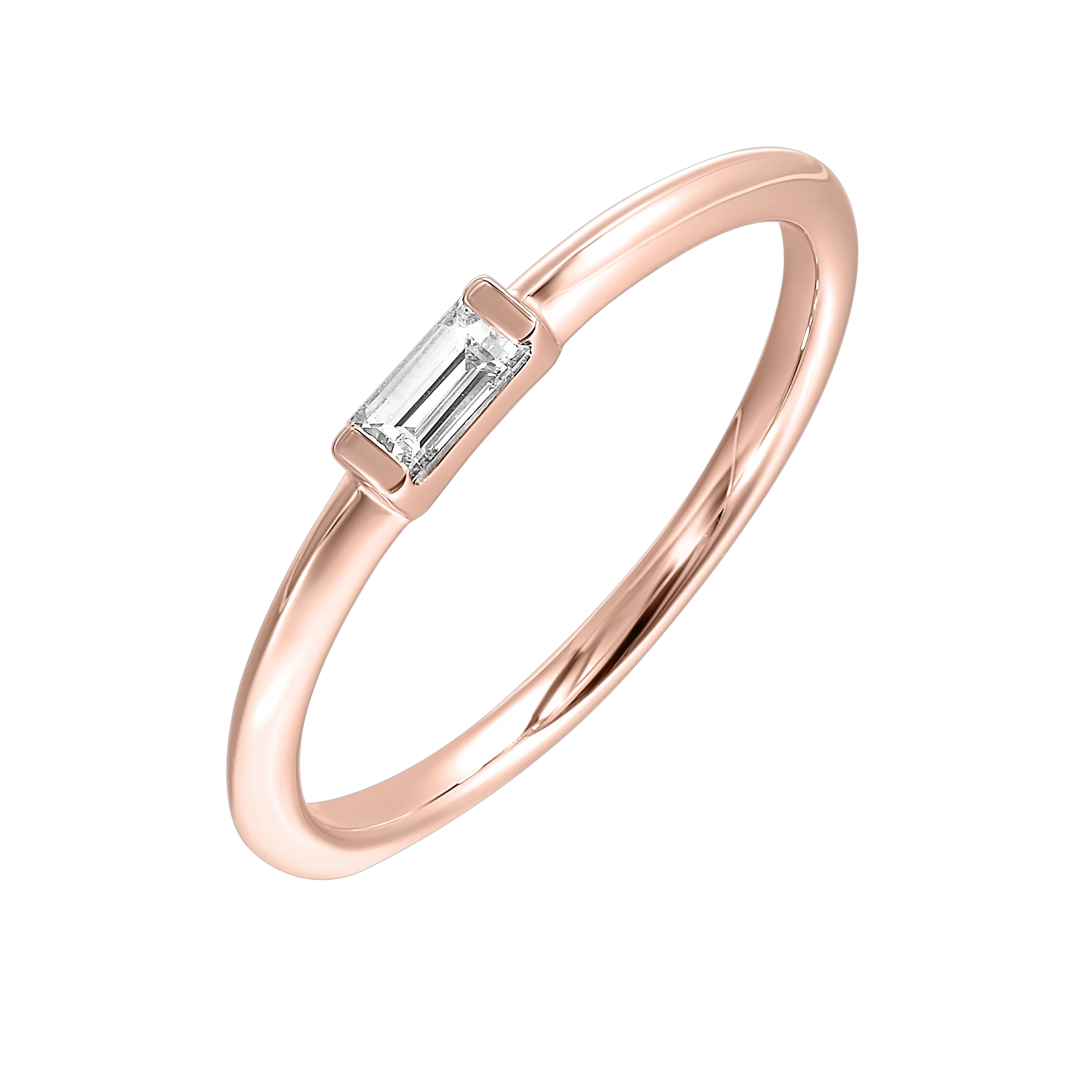 14K White or Yellow Gold Emerald Cut Diamond Stackable Fashion Ring (0.10CTW) - Image 3