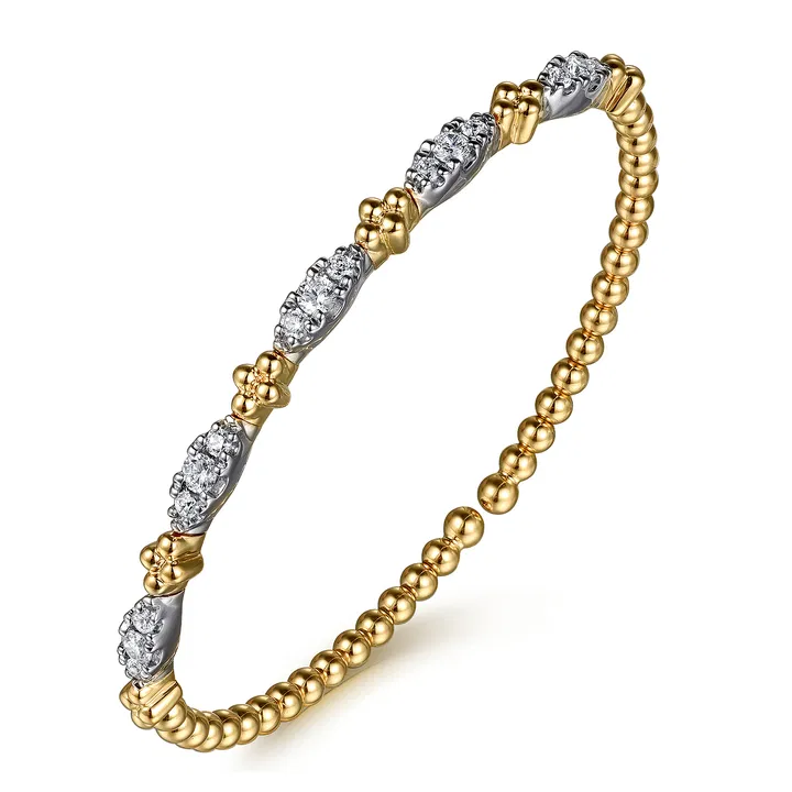 Gabriel & Co. 14K White Yellow Gold Bujukan Beads and Diamond Station Split Bangle Bracelet - Image 3