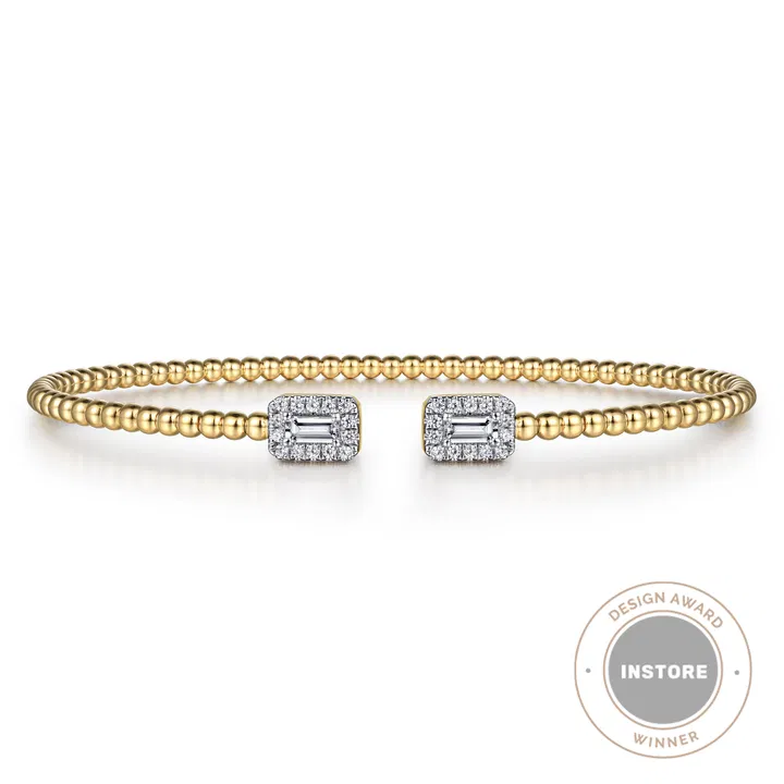 Gabriel & Co. 14K Yellow Gold Bujukan Open Cuff Bracelet with Diamond Baguettes