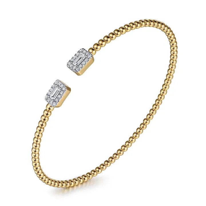 Gabriel & Co. 14K Yellow Gold Bujukan Open Cuff Bracelet with Diamond Baguettes - Image 4