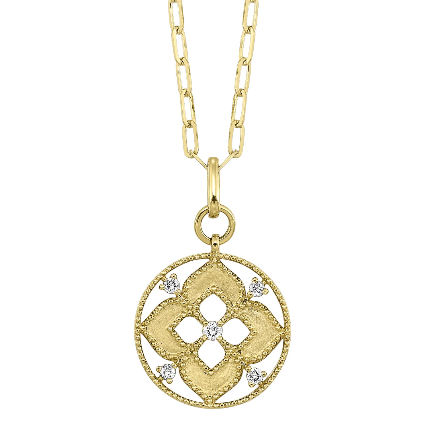 14k Yellow Gold Diamond Circle Quatrefoil Pendant (0.25CTW)