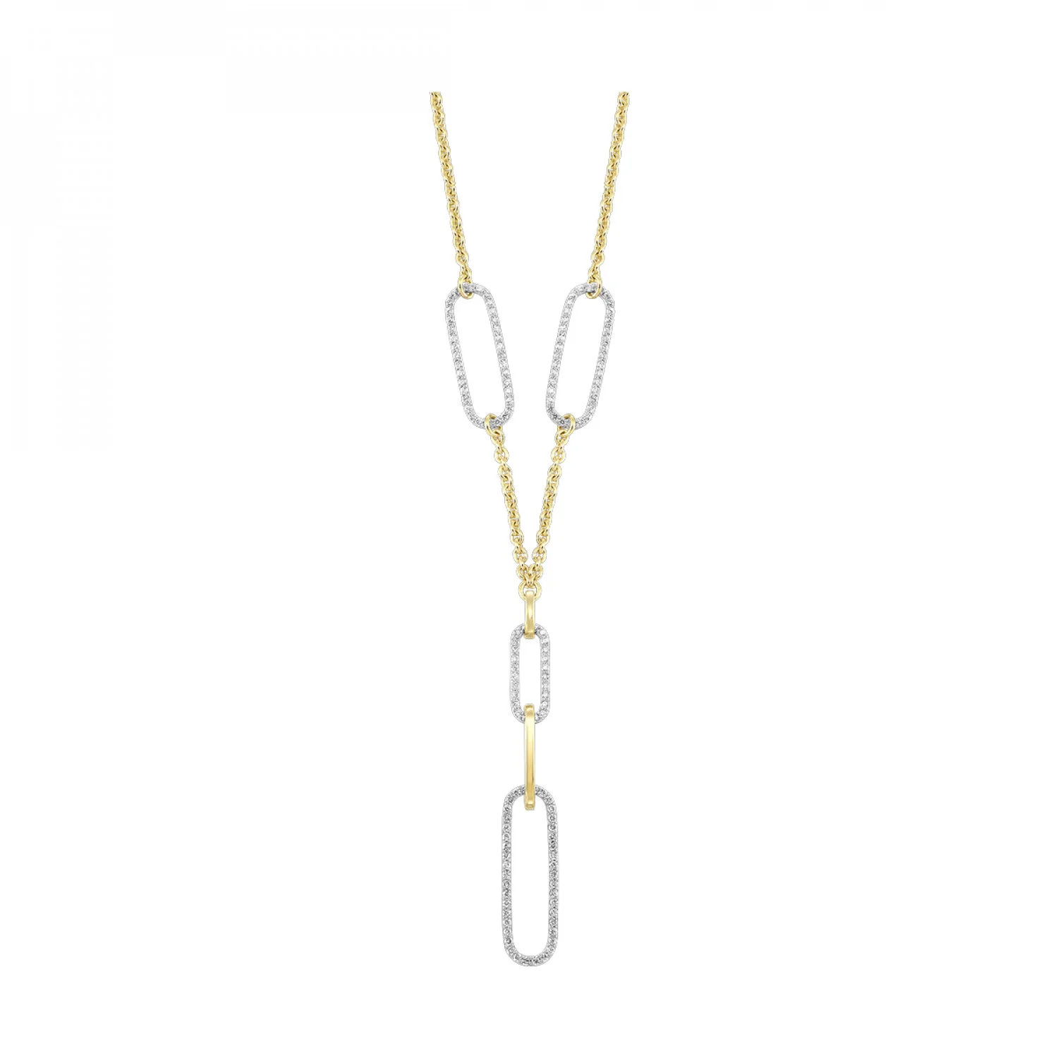 14K Yellow Gold Paperclip Lariat Diamond Chain Link Necklace (1.00CTW)