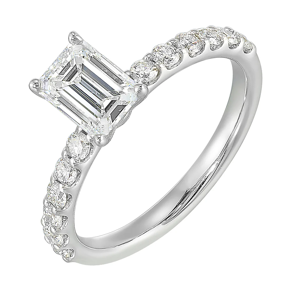 14Kt White Semi Mount 3/8Ctw For 1Ctw Emerald Center