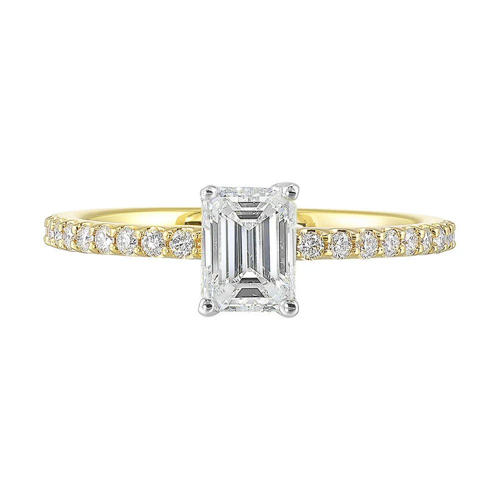 14Kt White/Yellow Semi Mount 1/5Ctw For 3/4Ctw Emerald Center - Image 2