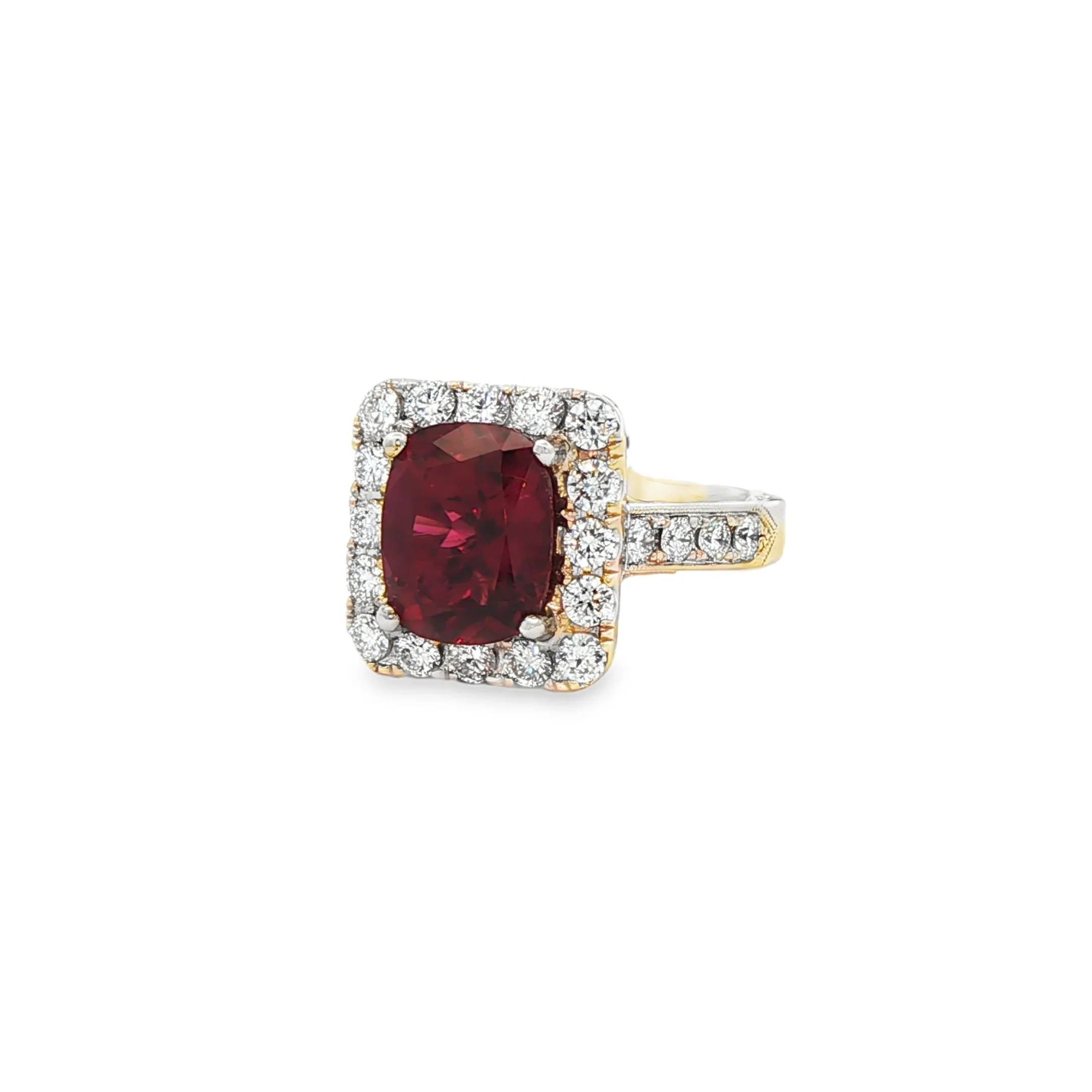 2.55CT Oval Cut Ruby with 2.16CTW Round Diamond Halo Ring set in 18K White Gold - Image 2