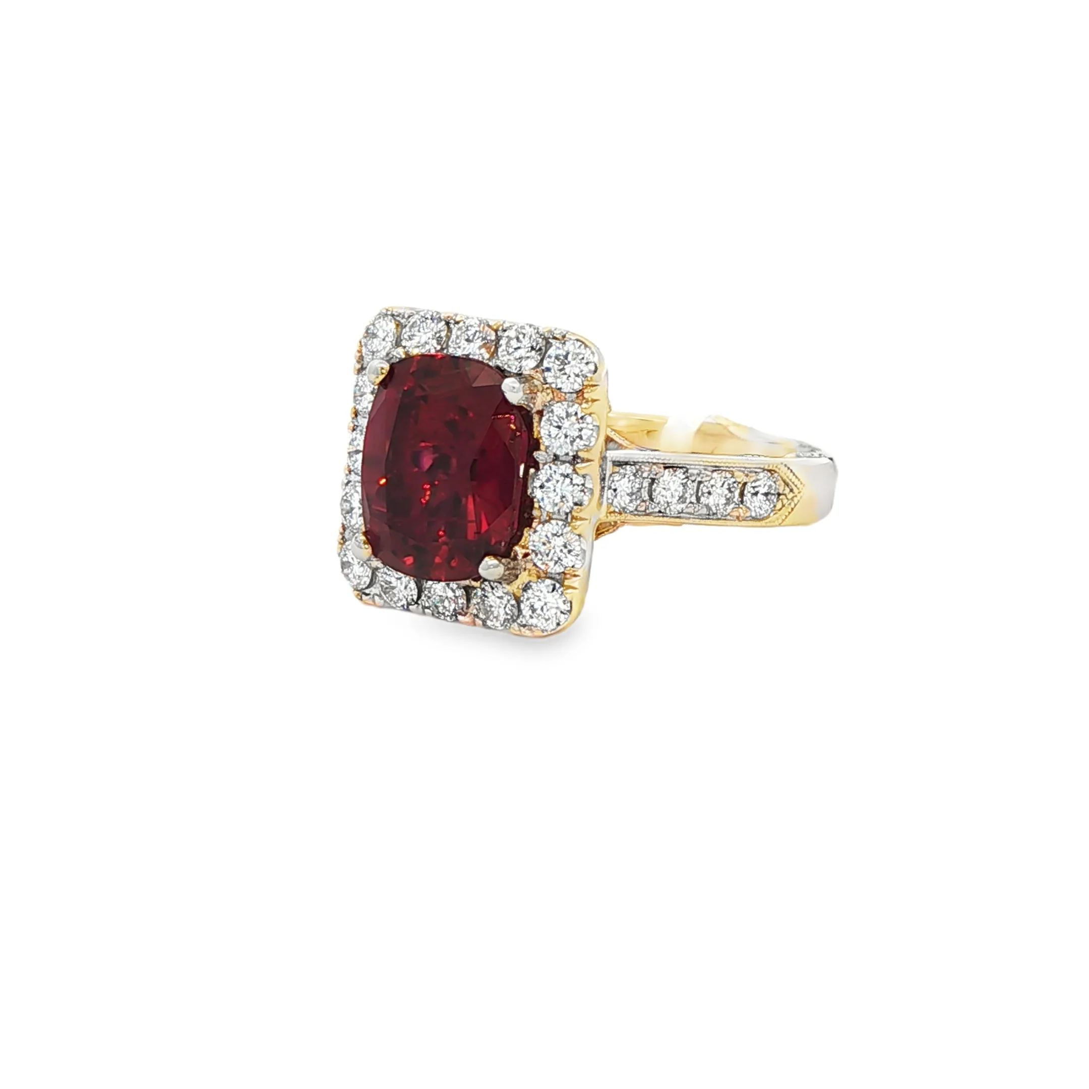 2.55CT Oval Cut Ruby with 2.16CTW Round Diamond Halo Ring set in 18K White Gold - Image 3