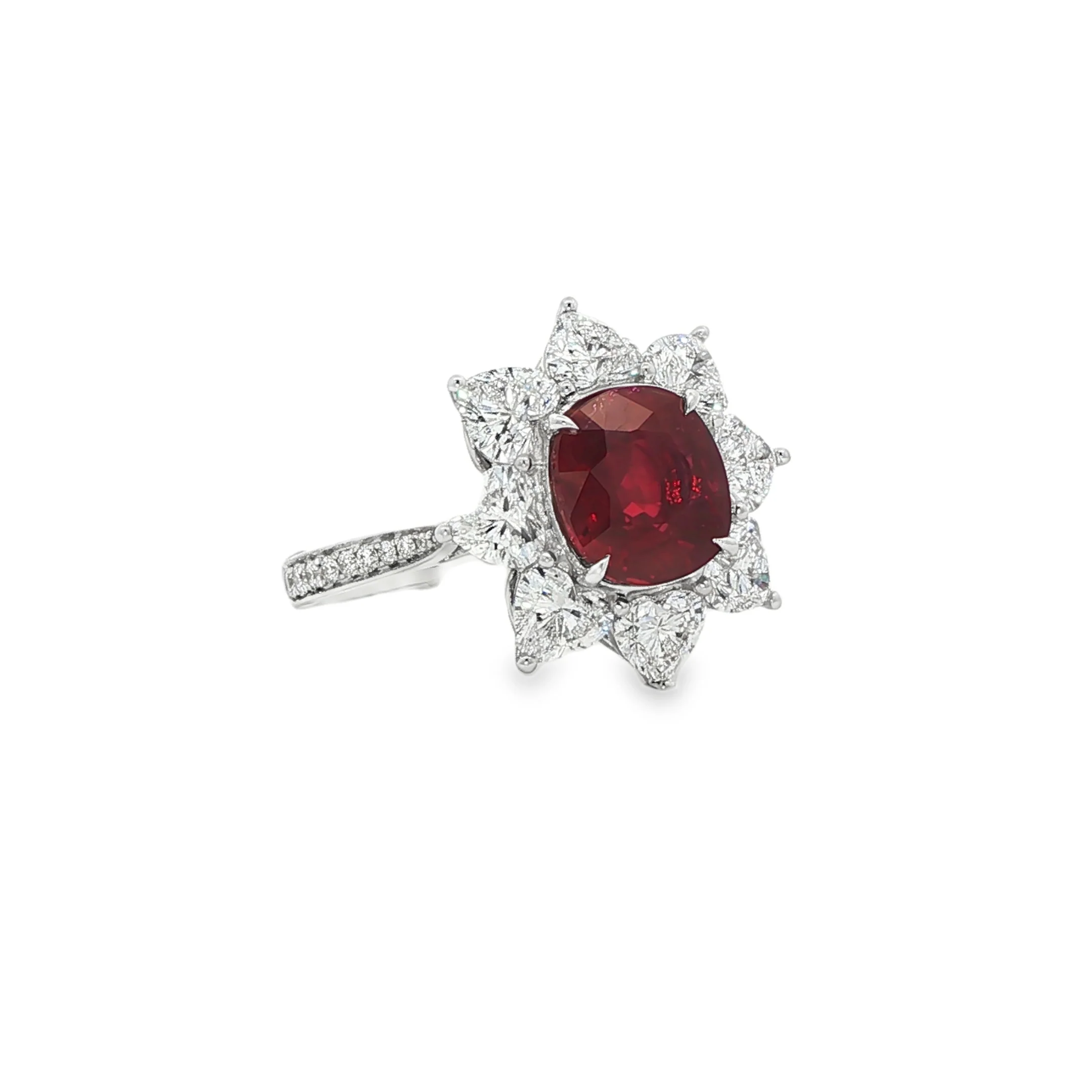 2.55CT Oval Cut Ruby with 2.16CTW Round Diamond Halo Ring set in 18K White Gold - Image 2