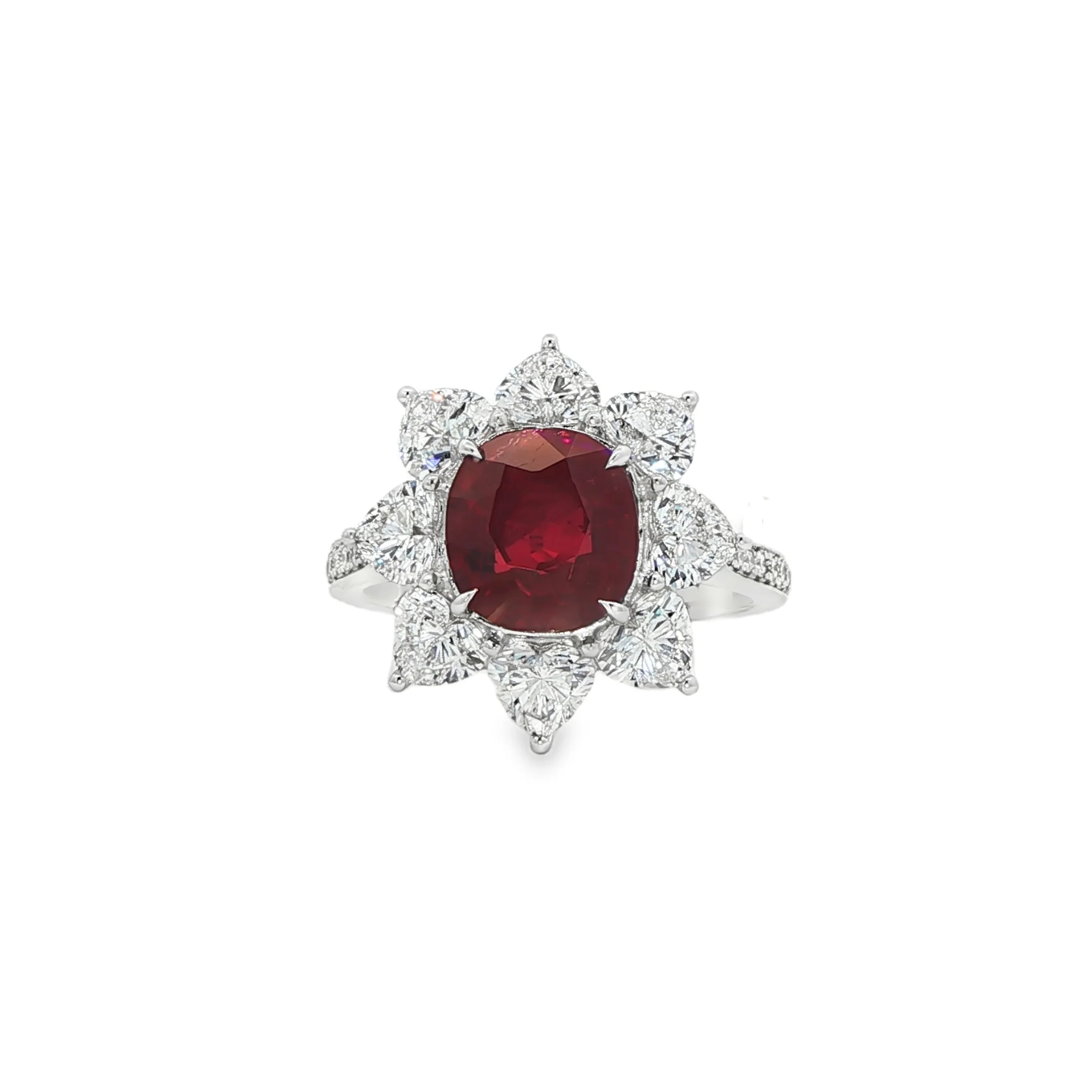 2.55CT Oval Cut Ruby with 2.16CTW Round Diamond Halo Ring set in 18K White Gold - Image 3