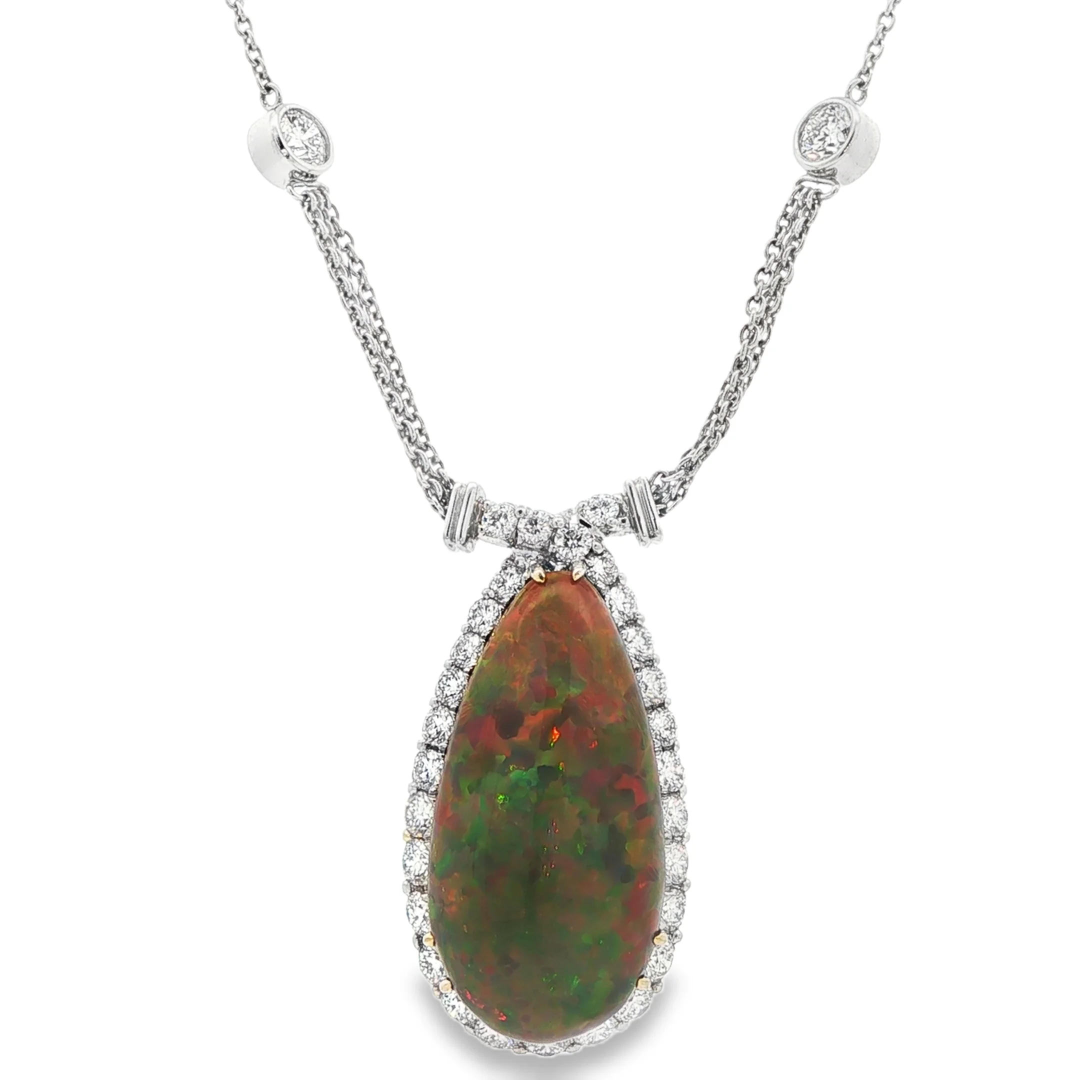20.87CTW Cabochon Ethiopian Opal with Diamond Halo Pendant and Chain set in Platinum - Image 2