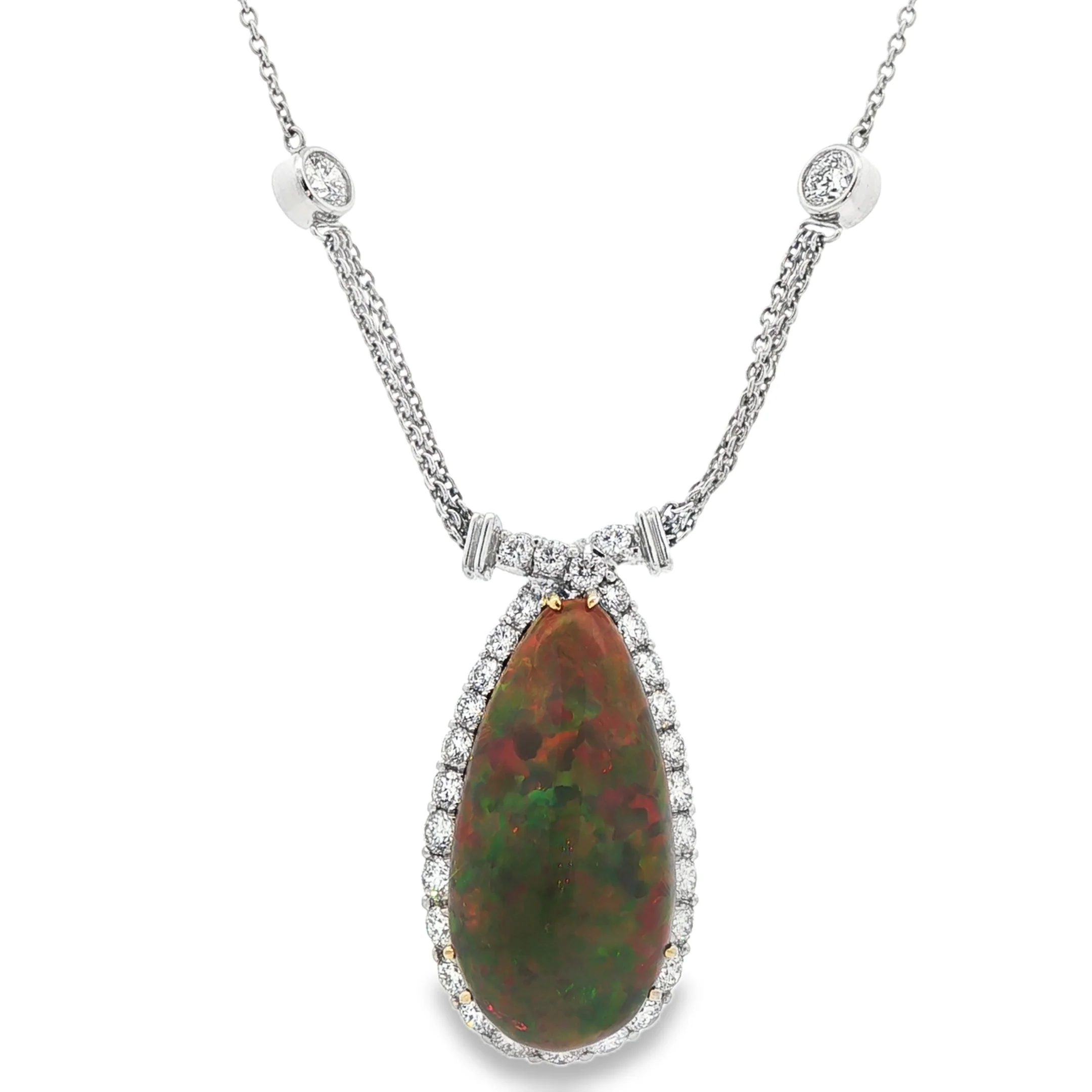 20.87CTW Cabochon Ethiopian Opal with Diamond Halo Pendant and Chain set in Platinum - Image 3