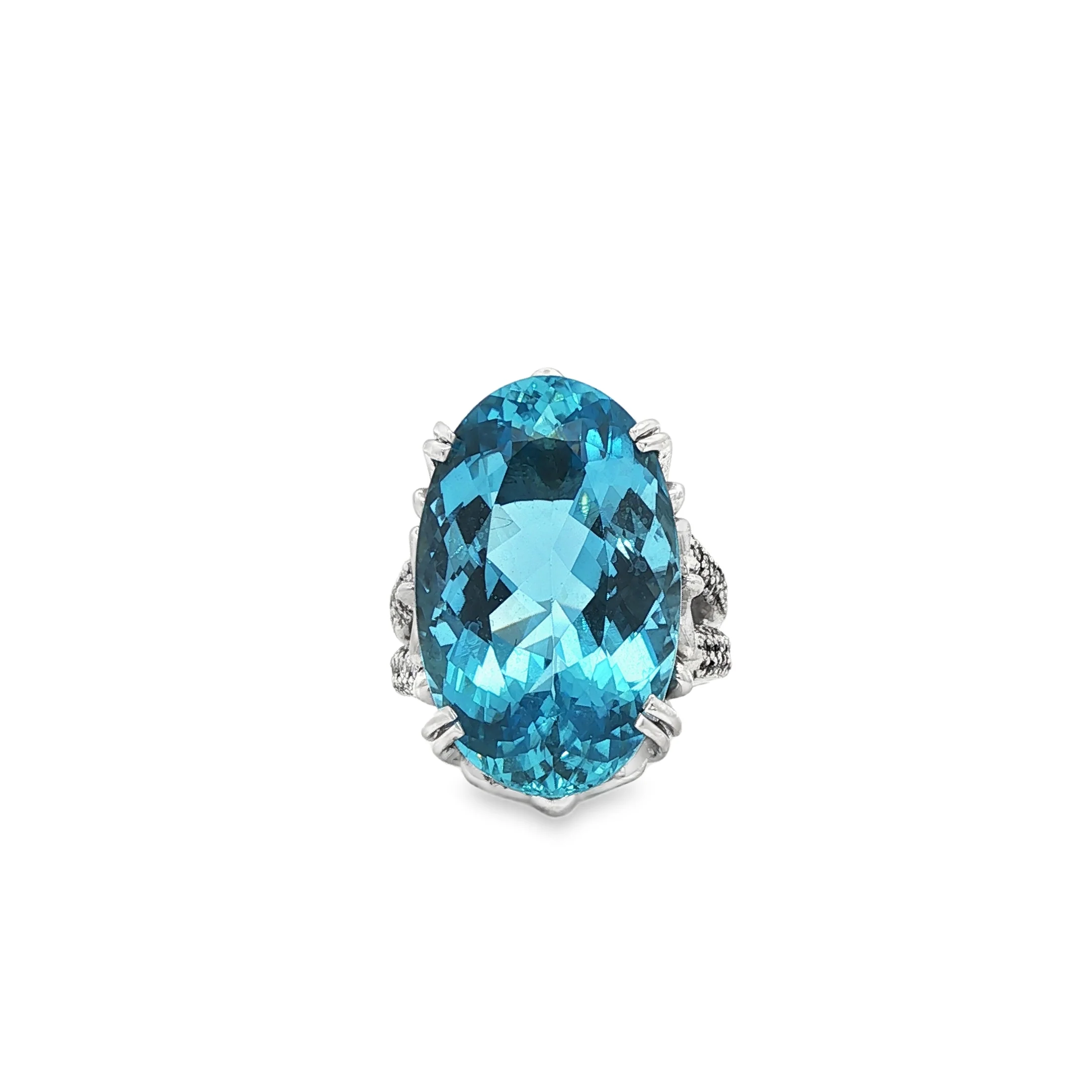 22.13CTW Oval Aquamarine 1.00CTW Diamond Split Shank Cocktail Ring set in 18K White Gold