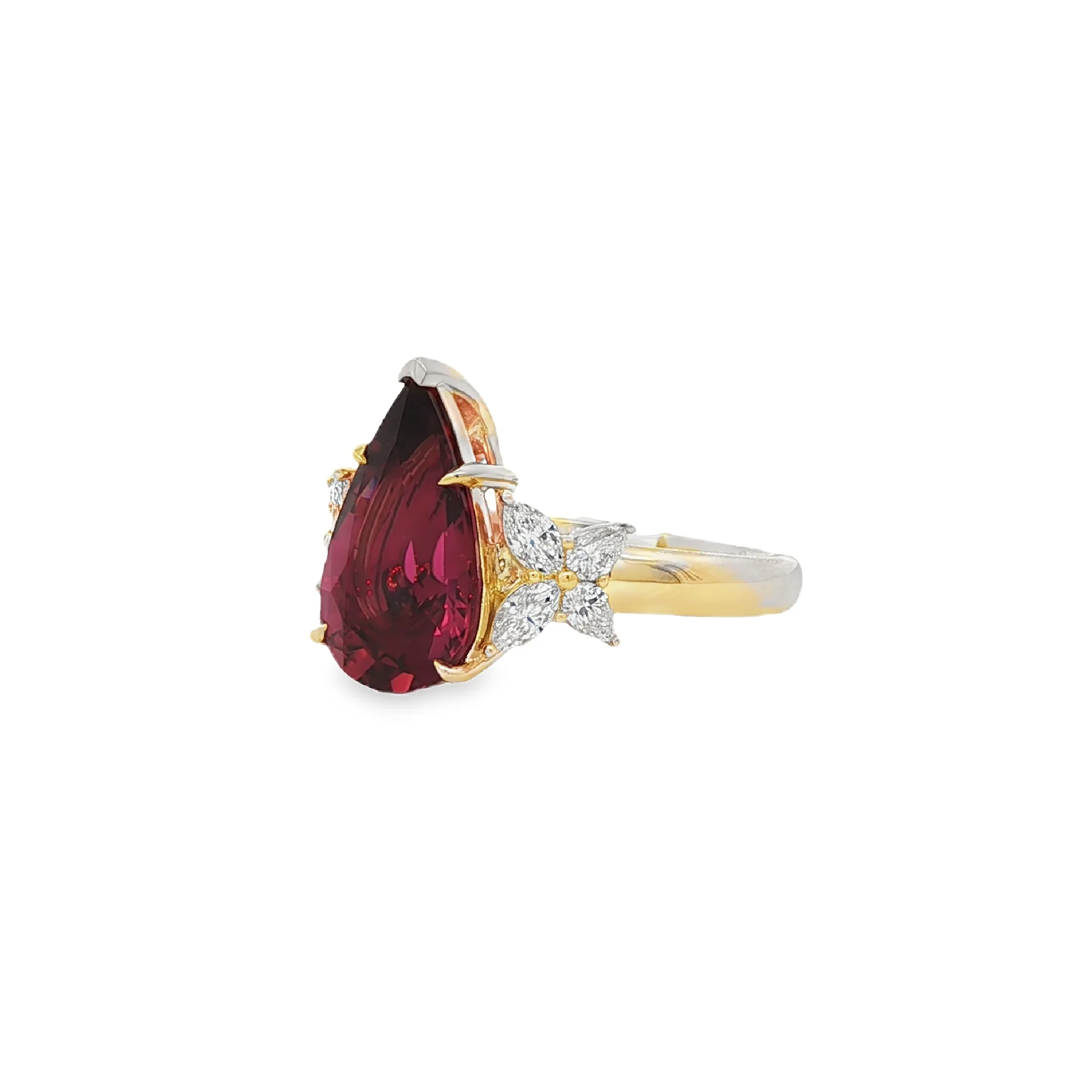 3.01CTW Pear-Shaped Rubellite with .45CTW Marquise & Pear-Shaped Diamonds set in 14K Yellow Gold - Image 2