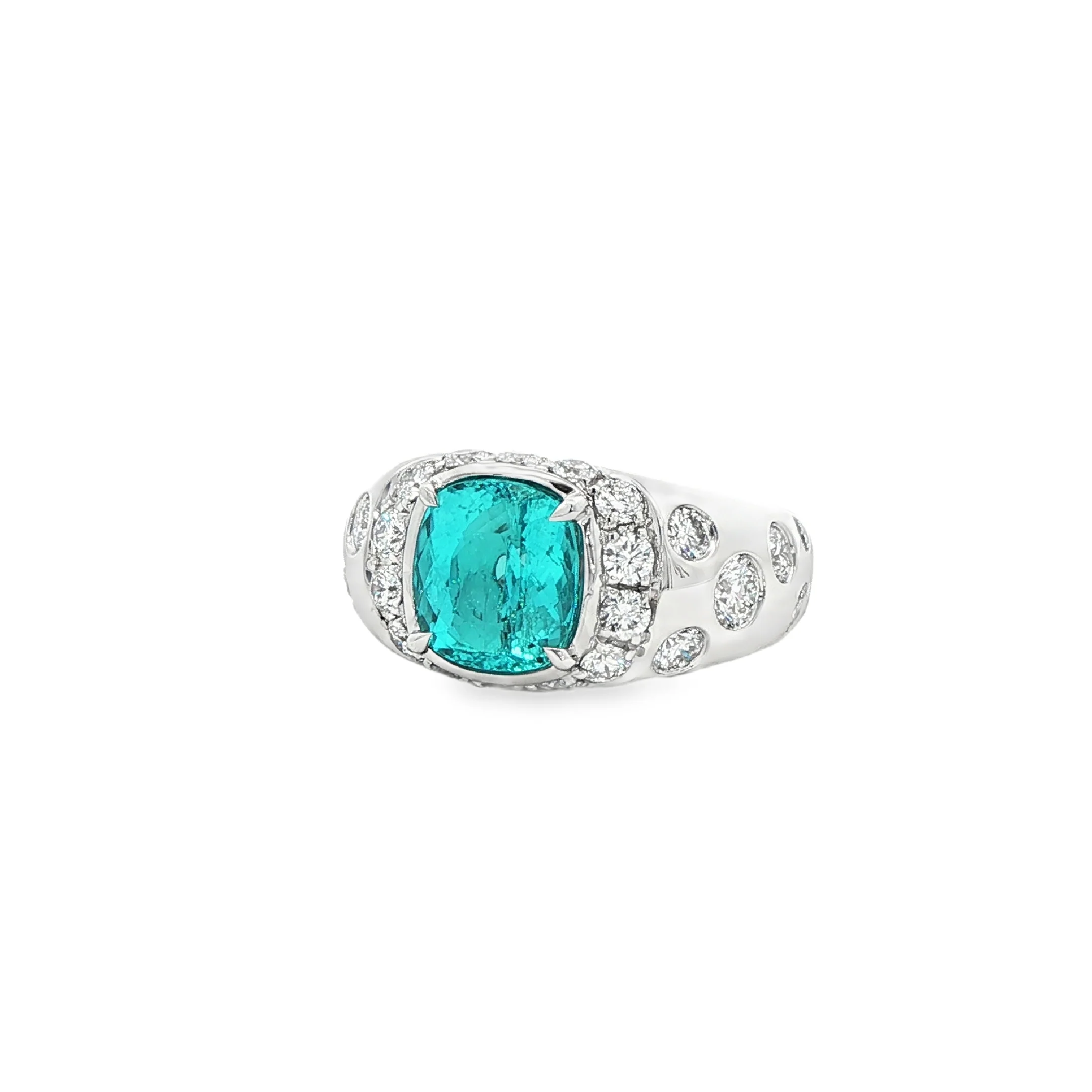 3.02CT Cushion Cut Mozambique Paraiba Tourmaline with 1.67CTW Diamond Halo Cocktail Ring set in Platinum - Image 2