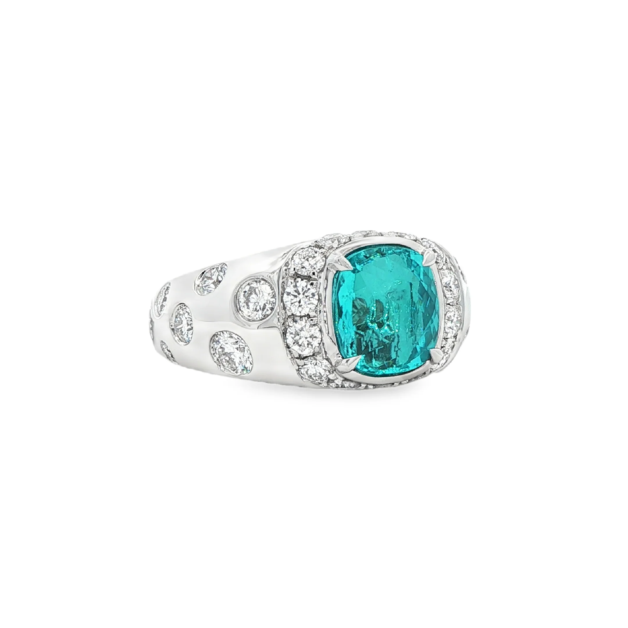 3.02CT Cushion Cut Mozambique Paraiba Tourmaline with 1.67CTW Diamond Halo Cocktail Ring set in Platinum - Image 3