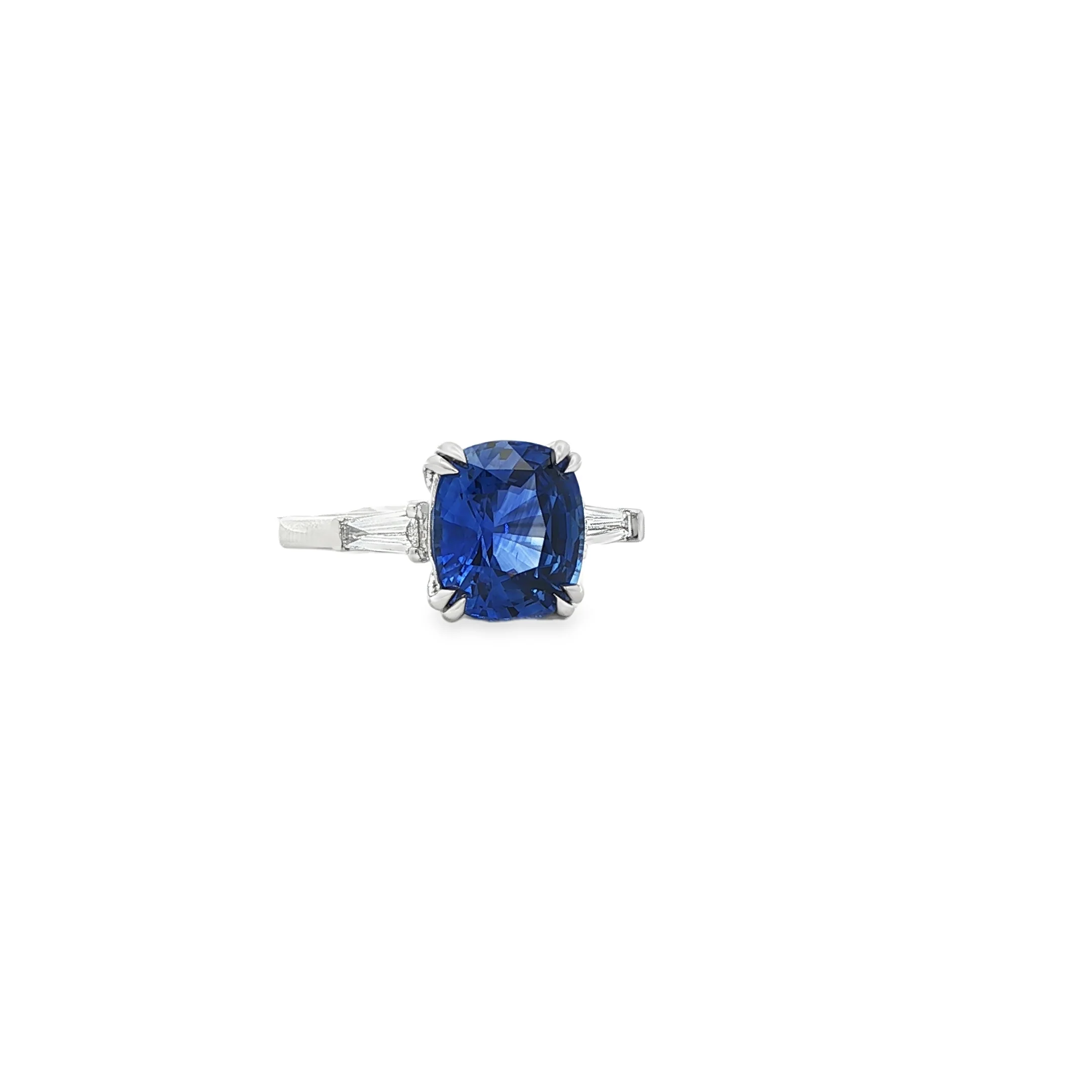 3.82 ct Blue Sapphire & Baguette Diamond Platinum Ring - Image 2