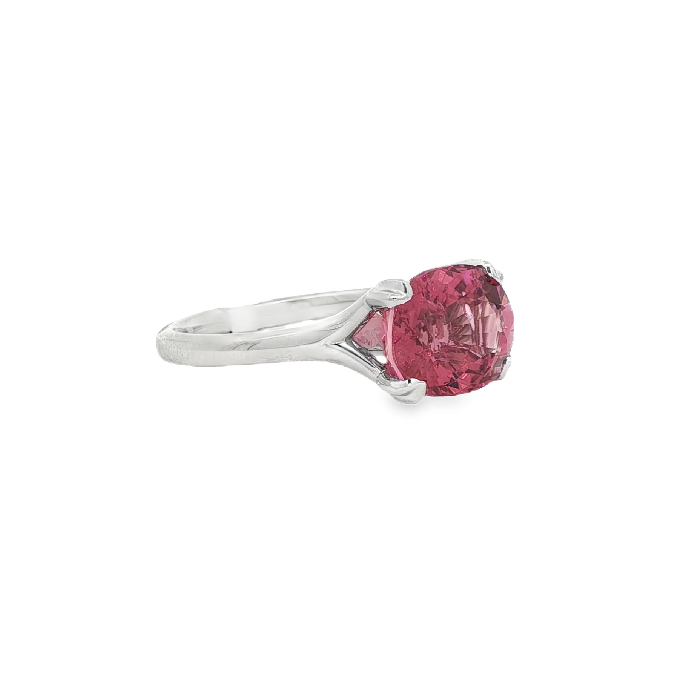4.05CTW Oval Pink Tourmaline with .04CT Diamond Solitaire Ring set in Platinum - Image 2