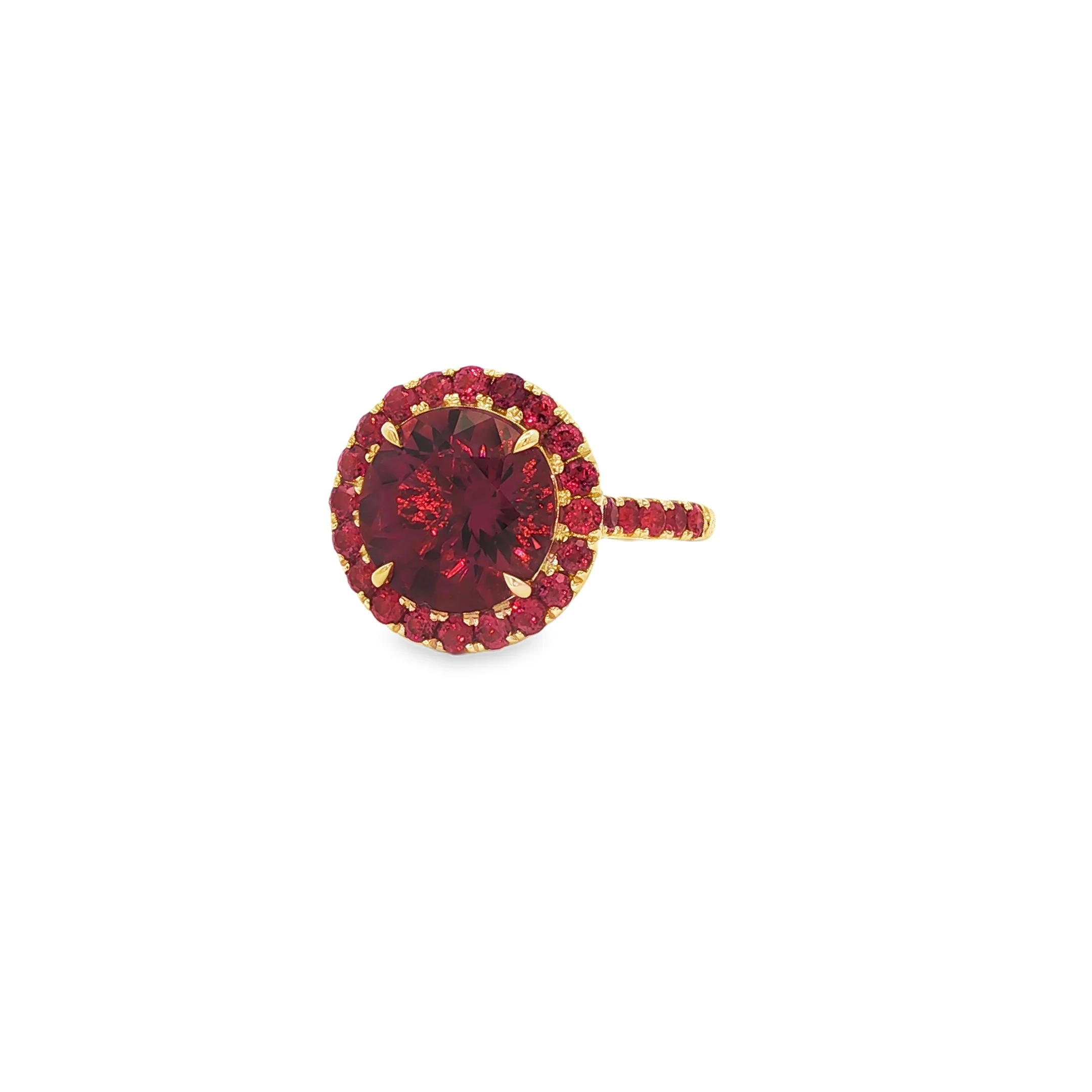 4.60CTW Round Cut Rubellite Tourmaline with 1.13CTW Pink Tourmaline Earrings set in 14K Yellow Gold - Image 2