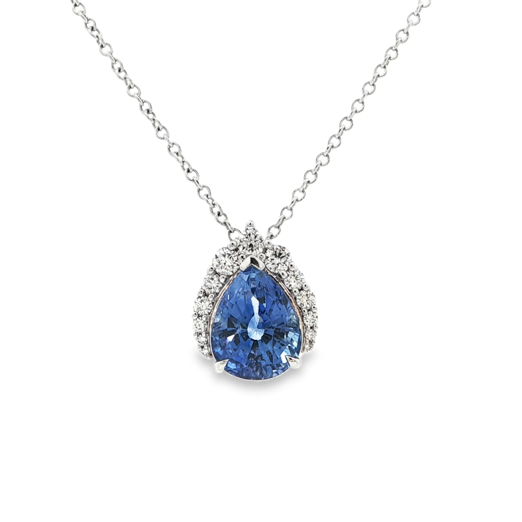 5.13CT Blue Pear-Shaped Sapphire .44CTW Graduated Diamond Necklace set in 18K White Gold - Image 2
