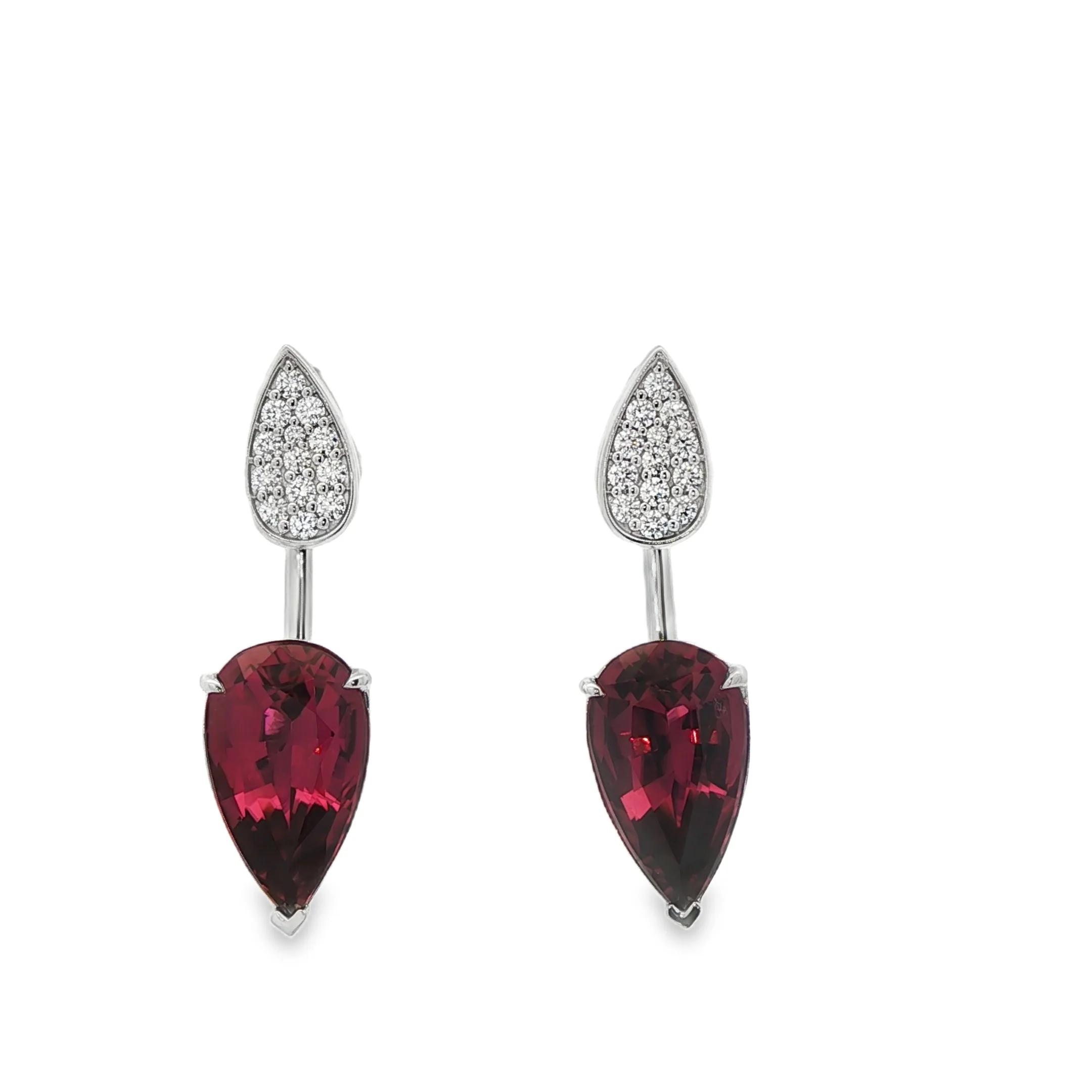 5.69CTW Pear Cut Rubellite with .27CTW Diamond Drop Earrings set in 14K White Gold - Image 2