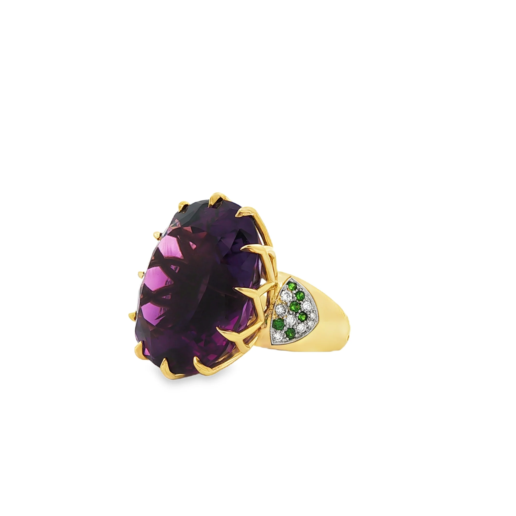 51.49 ct Russian Amethyst with Diamonds & Garnets in Platinum/18K Yellow Gold Ring, Size 6.5 - Image 2