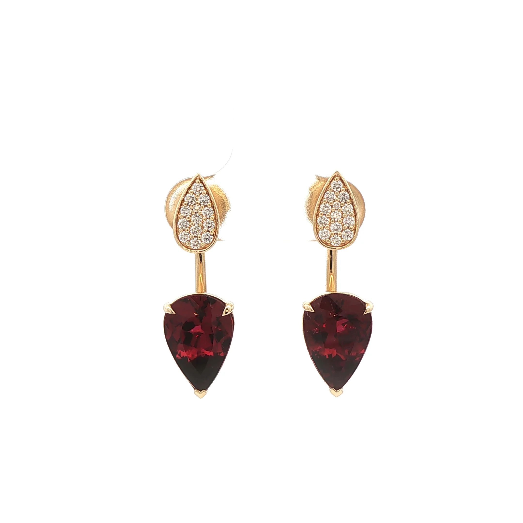 6.34CTW Pear Shaped Rubellite Tourmaline with 0.28CTW Diamond Earrings set in 14K Yellow Gold - Image 2