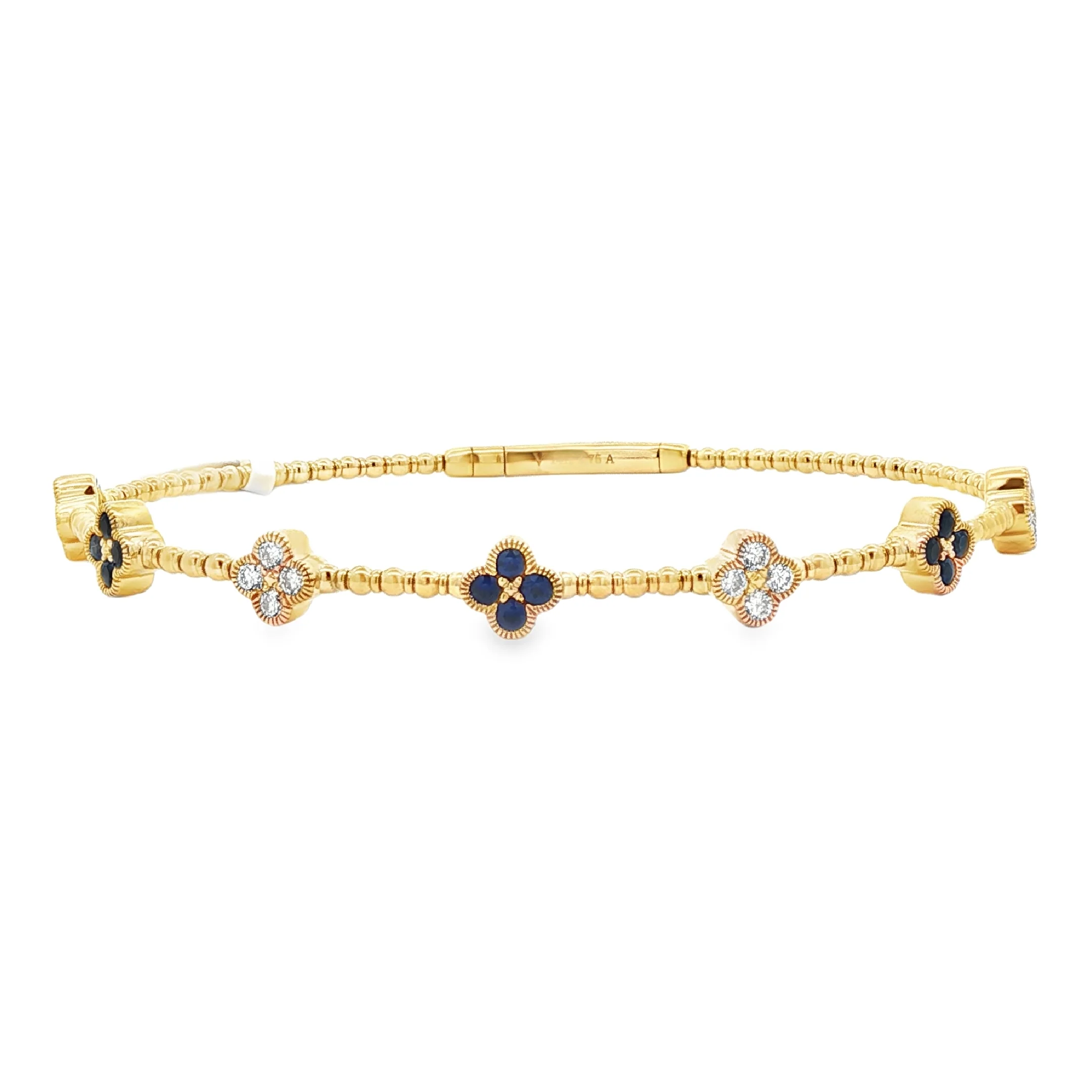.75TGW Diamond & Sapphire Clover Flexible Bangle