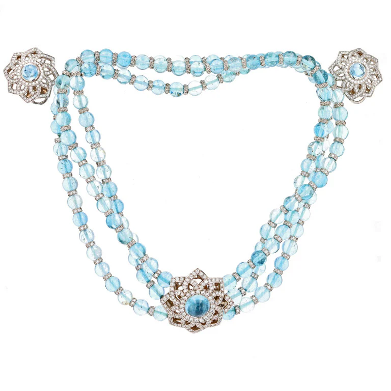 Aquamarine and Diamond Necklace & Earring Suite 15" X 25.97mm - Image 2