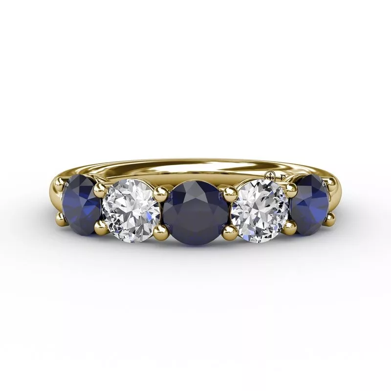 FANA Chunky Sapphire and Diamond Shared Prong Anniversary Band - Image 4
