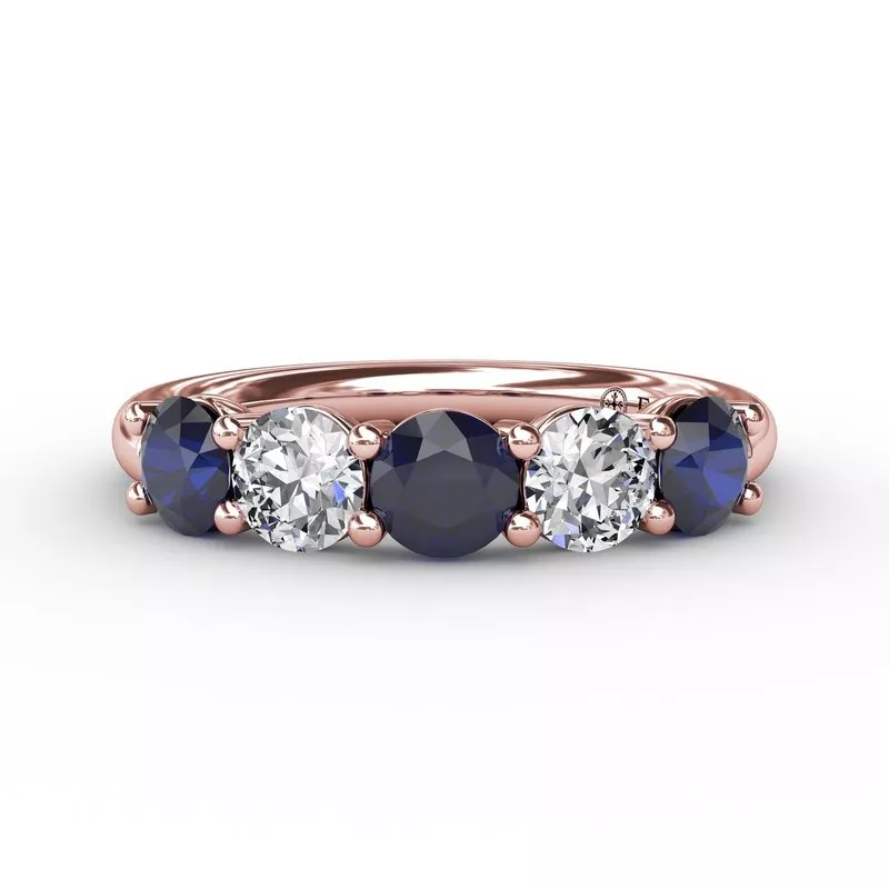 FANA Chunky Sapphire and Diamond Shared Prong Anniversary Band - Image 5