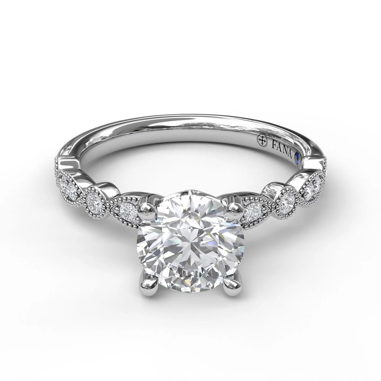 FANA Classic Diamond Engagement Ring Setting with Detailed Milgrain Band - Image 3