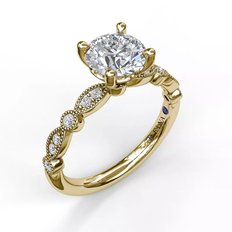 FANA Classic Diamond Engagement Ring Setting with Detailed Milgrain Band - Image 4