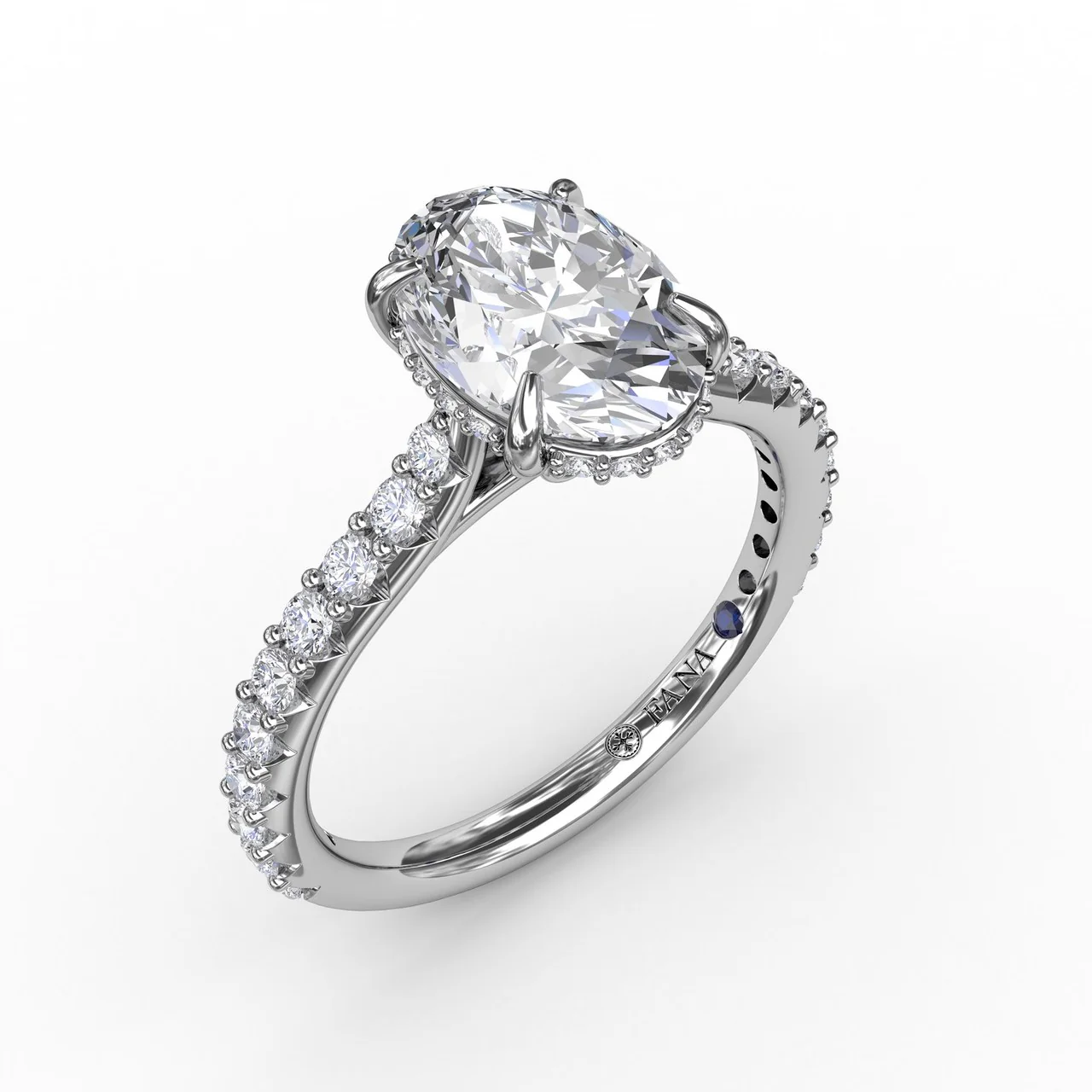 FANA Classic Oval Diamond Solitaire Engagement Ring Setting With Hidden Pavé Halo