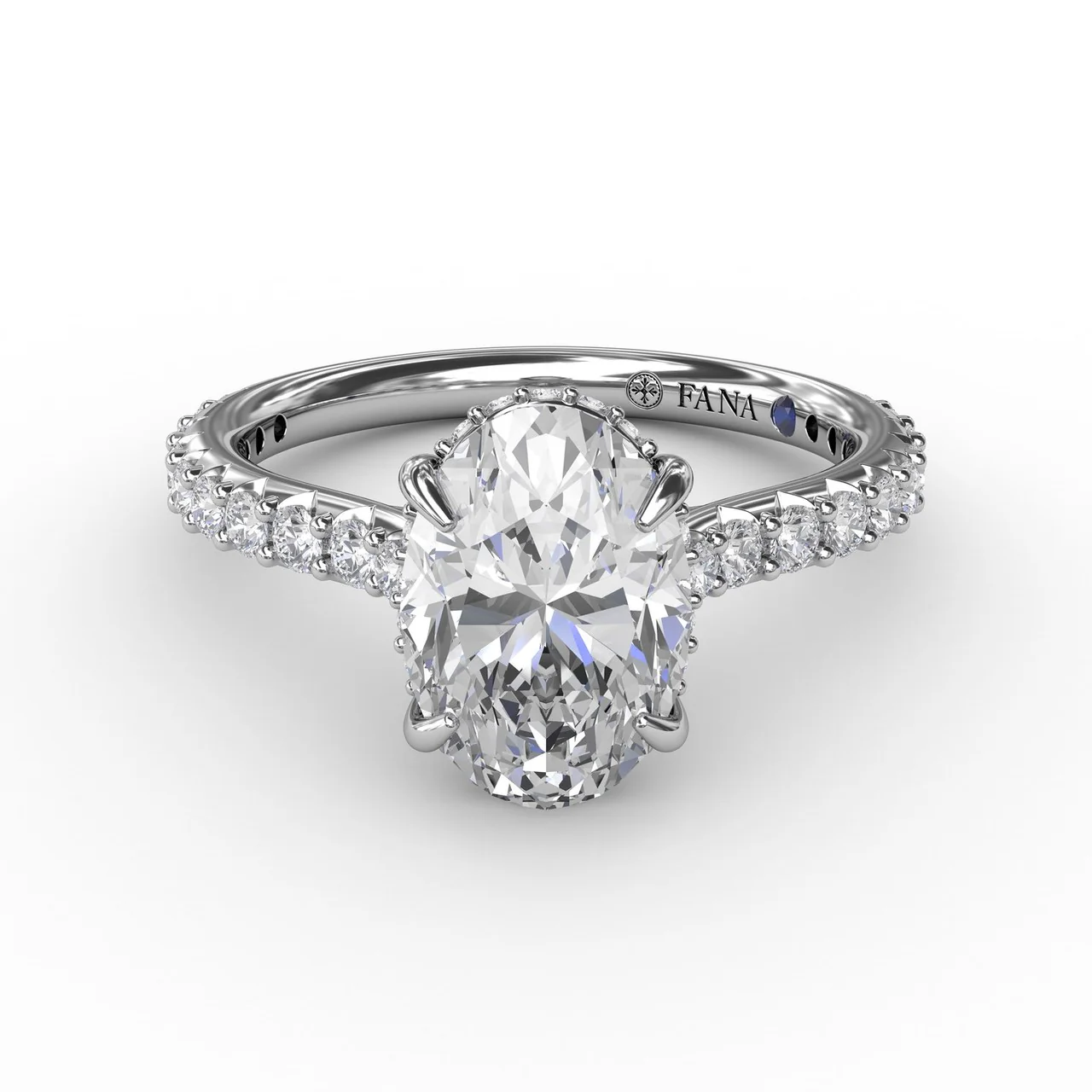 FANA Classic Oval Diamond Solitaire Engagement Ring Setting With Hidden Pavé Halo - Image 3