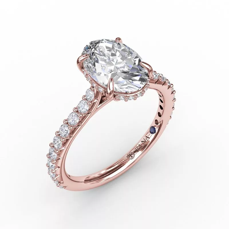 FANA Classic Oval Diamond Solitaire Engagement Ring Setting With Hidden Pavé Halo - Image 6