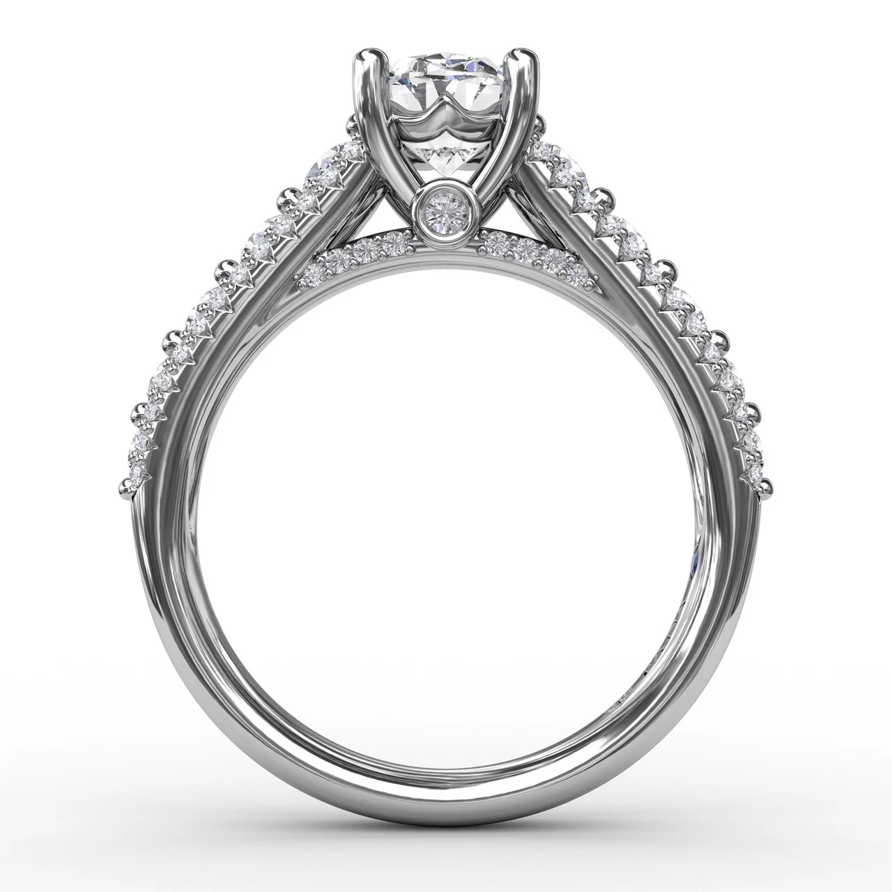 FANA Classic Oval Diamond Solitaire Engagement Ring Setting With Triple-Row Diamond Band - Image 2