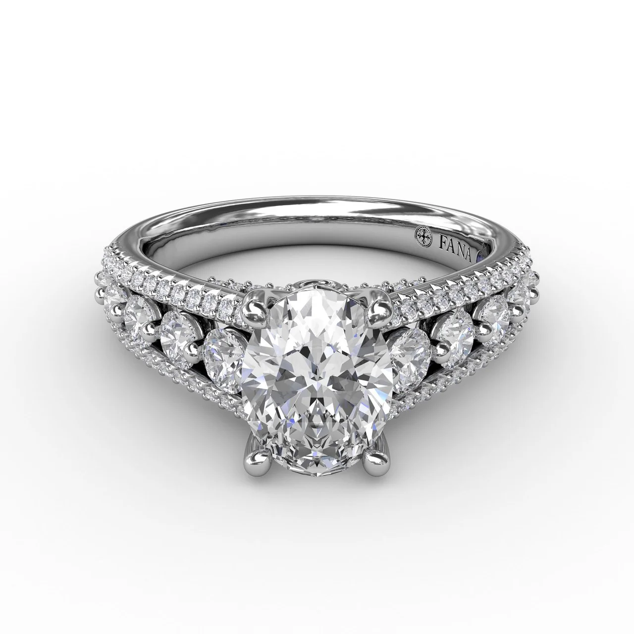 FANA Classic Oval Diamond Solitaire Engagement Ring Setting With Triple-Row Diamond Band - Image 3
