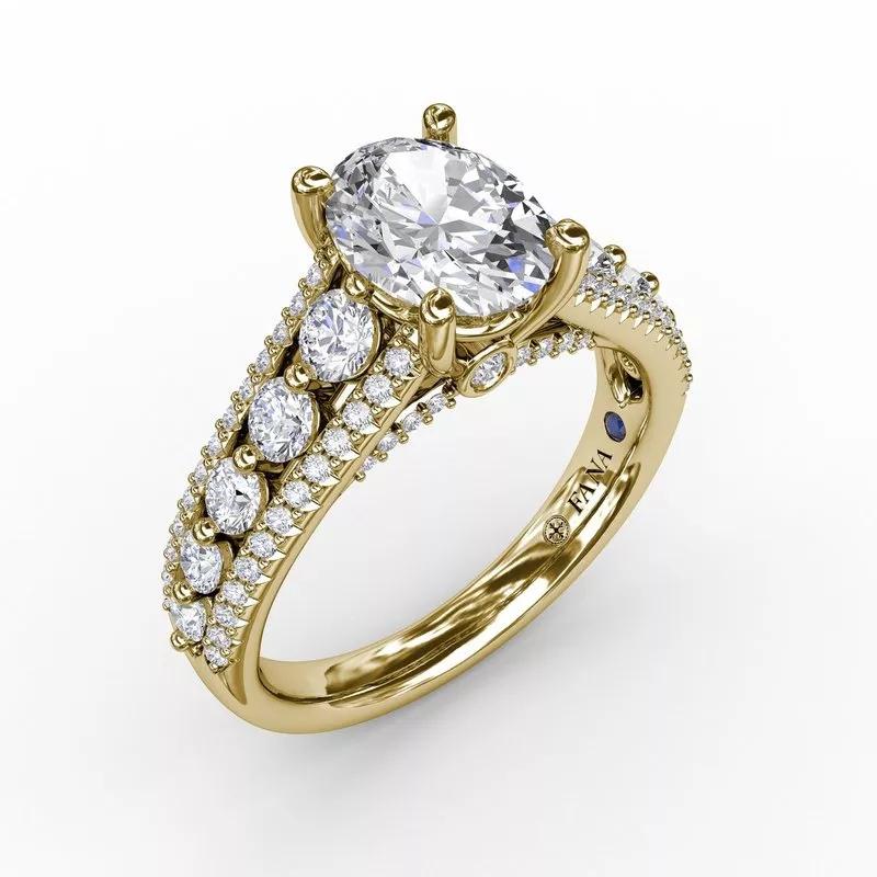 FANA Classic Oval Diamond Solitaire Engagement Ring Setting With Triple-Row Diamond Band - Image 5