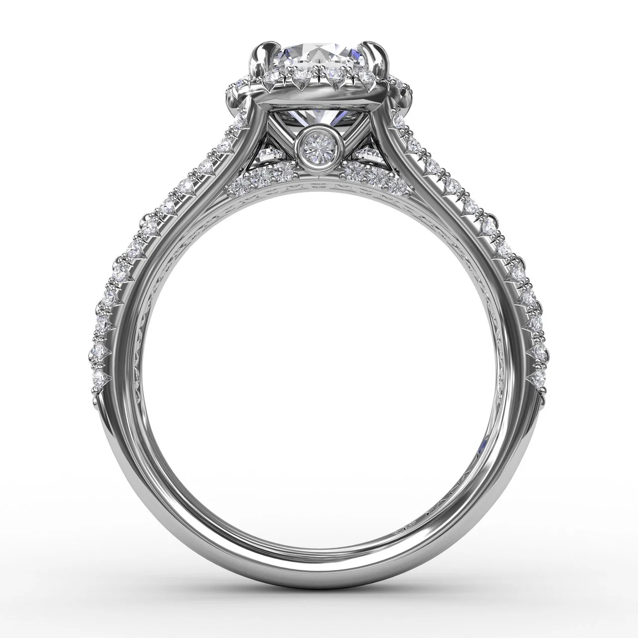 FANA Classic Round Diamond Halo Engagement Ring Setting With Triple-Row Diamond Band - Image 2