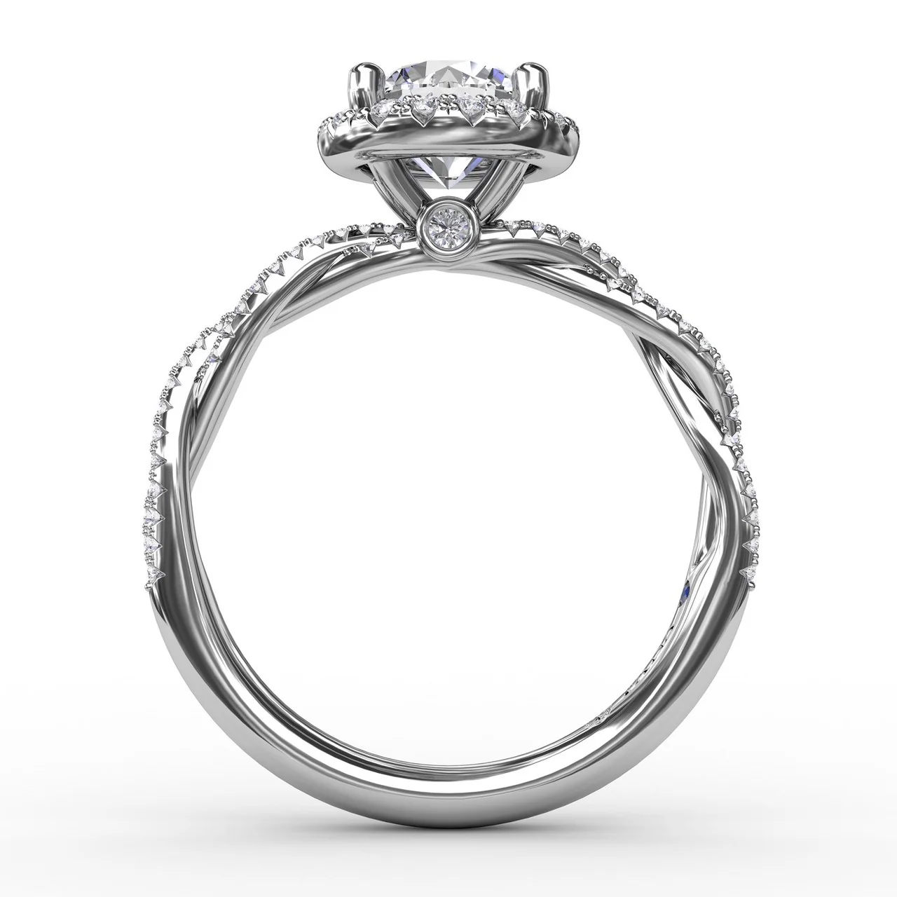 FANA Classic Round Diamond Halo Engagement Ring Setting With Twist Diamond Band - Image 2