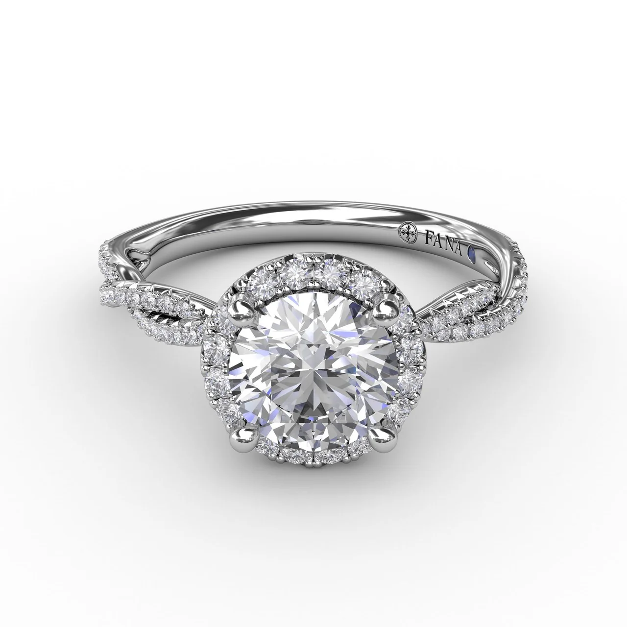 FANA Classic Round Diamond Halo Engagement Ring Setting With Twist Diamond Band - Image 3