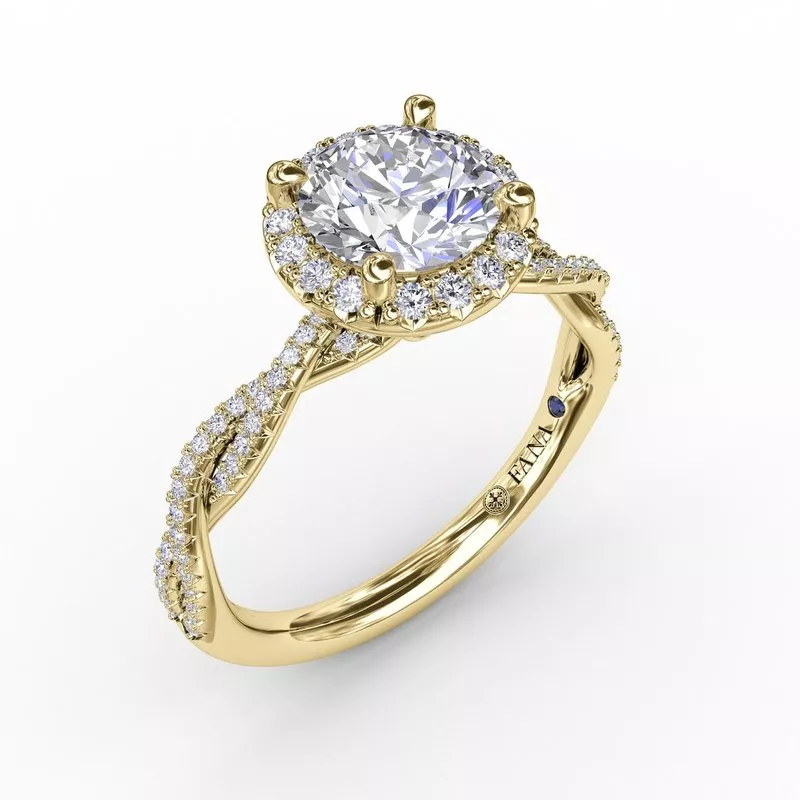 FANA Classic Round Diamond Halo Engagement Ring Setting With Twist Diamond Band - Image 5