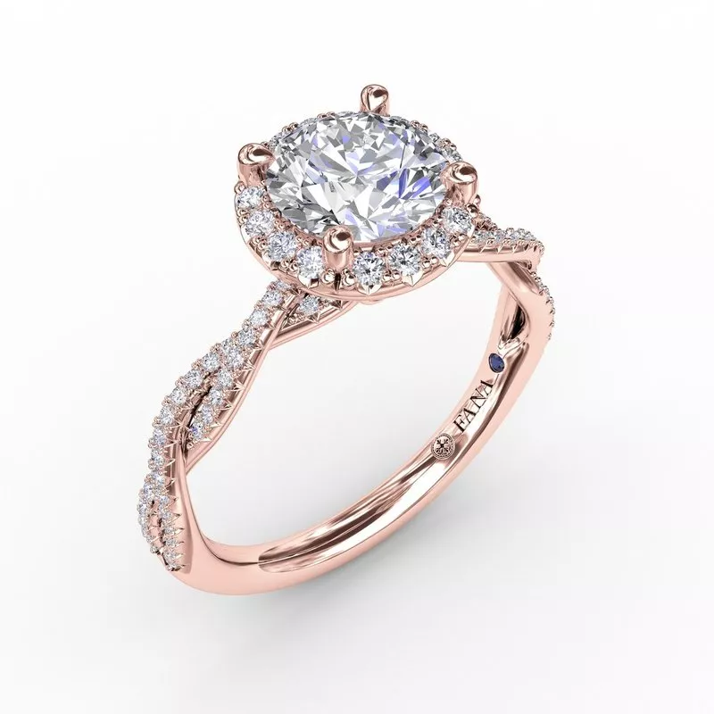 FANA Classic Round Diamond Halo Engagement Ring Setting With Twist Diamond Band - Image 6