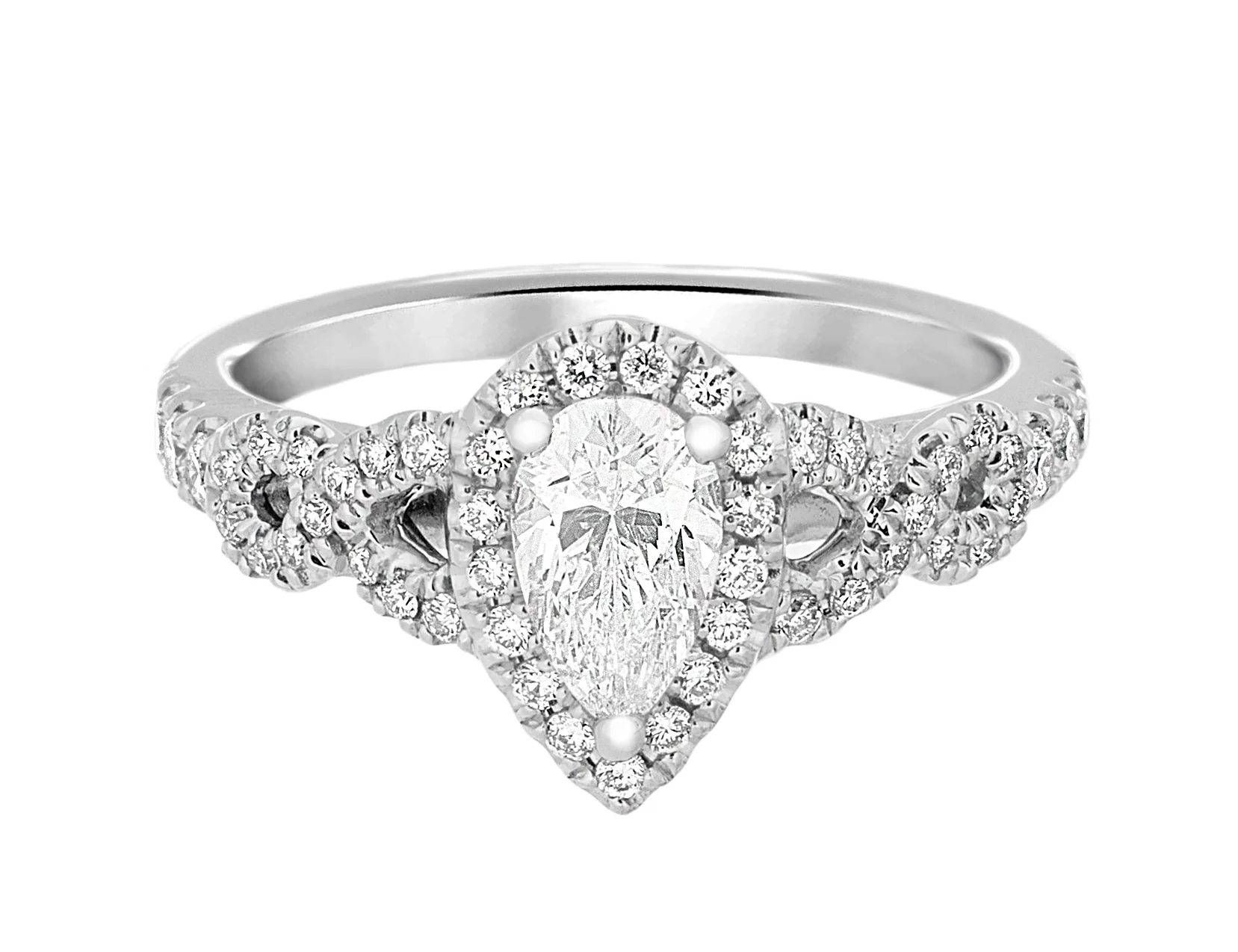 Complete Rings White Gold with 0.54 CTW Pear Diamond Diamond Center Stone Halo Engagement Ring