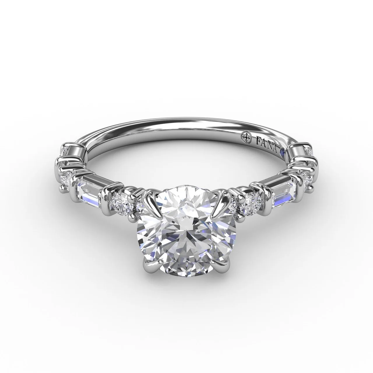 FANA Contemporary Diamond Solitaire Engagement Ring Setting With Baguettes and Round Diamond Accents - Image 3